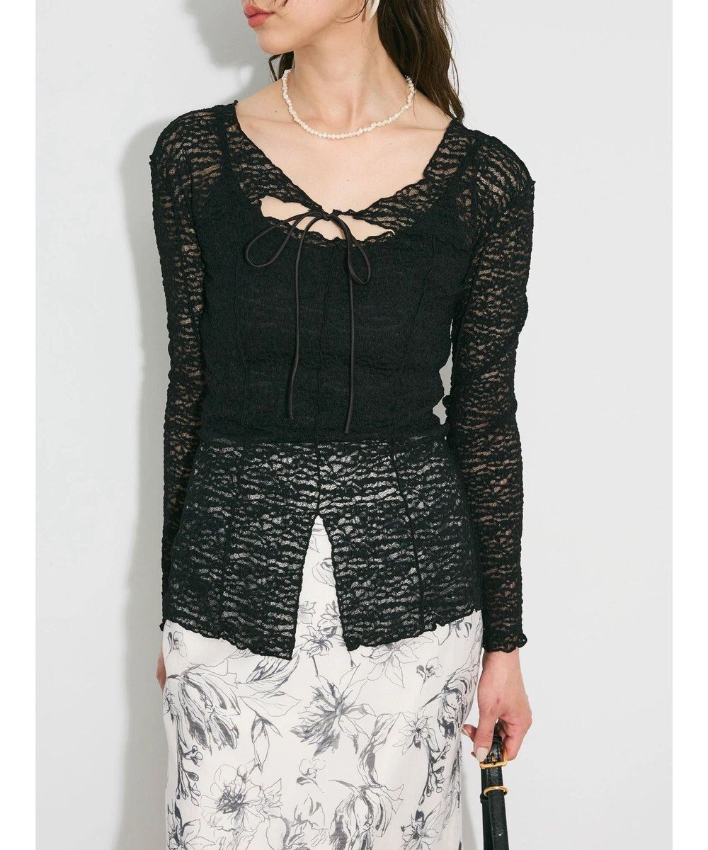 【グリーンパークス/Green Parks】のカットワークデザインレーストップス インテリア・キッズ・メンズ・レディースファッション・服の通販 founy(ファニー) ファッション Fashion レディースファッション Fashion for Women トップス・カットソー Cut & Sew Tops シャツ・ブラウス・オフィスカジュアル Elegant Blouses & Button-Ups ロングTシャツ・Tシャツ Longline T-Shirts & Tees カットソー・ベーシックTシャツ Cut-and-Sewn Tops / Stretch Tees & Basics カットソー Cut and Sewn Top 切替 Switching, Contrast Panel シアー Sheer, See-Through シンプル Simple, Minimal スリット Slit, Slit Detail フェミニン Feminine, Girly フロント Front, Front Design ポケット Pocket, Pocket Detail リボン Ribbon, Bow レース Lace, Lace Fabric A/W・秋冬 Autumn/Winter 夏 Summer エレガント 上品 Elegant Black|ID: prp329100004656649 ipo3291000000033682957