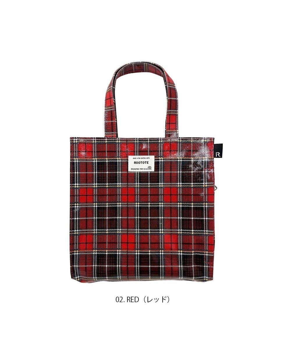 【ルートート/ROOTOTE】の1293【正方形型】EU.スクエア.ラミネート-J インテリア・キッズ・メンズ・レディースファッション・服の通販 founy(ファニー) 　ファッション　Fashion　レディースファッション　Fashion for Women　バッグ　Bags　カメラ　Camera Accessories　軽量　Lightweight, Ultra Light　スクエア　Square, Square Shape　財布　Wallet, Purse　チェック　Check, Plaid, Tartan　テーブル　Table, Dining Table　プリント　Print, Printed Pattern　ポケット　Pocket, Pocket Detail　ポーチ　Pouch, Small Case　ランダム　Random, Irregular　新作・新入荷　New Arrivals / New In　02:レッド|ID: prp329100004656709 ipo3291000000033683594