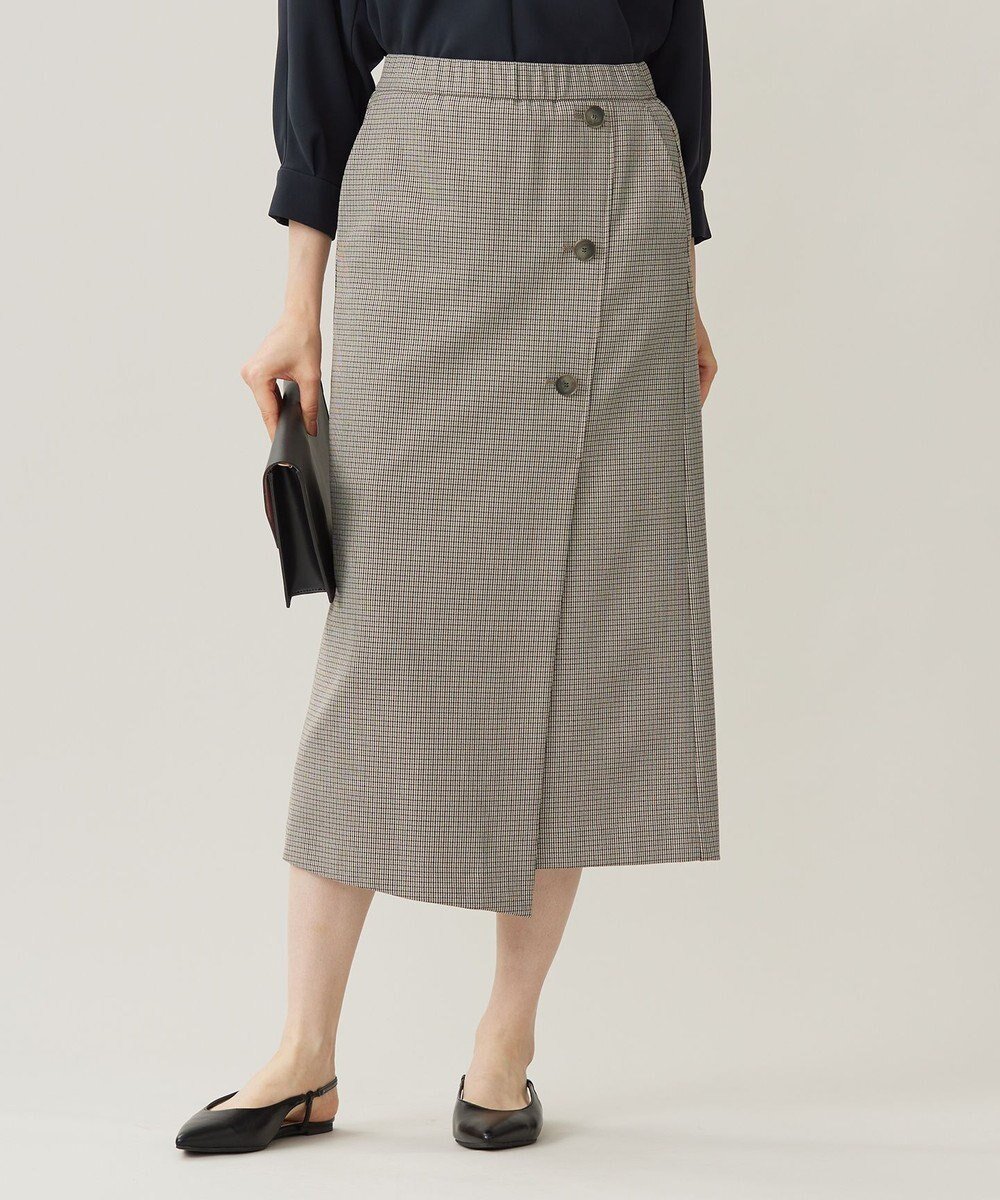 【自由区/JIYU-KU】の【撥水加工・洗える】TRギャバチェック柄 スカート インテリア・キッズ・メンズ・レディースファッション・服の通販 founy(ファニー) 　ファッション　Fashion　レディースファッション　Fashion for Women　スカート　Skirts　ストレッチ　Stretch, Stretchy Fabric　ストレート　Straight, Straight Cut　スリット　Slit, Slit Detail　チェック　Check, Plaid, Tartan　ラップ　Wrap, Wrap Design　ローズ　Rose, Rose Motif　洗える　Machine Washable　A/W・秋冬　Autumn/Winter　ベージュ系チェック|ID: prp329100004656718 ipo3291000000033683683