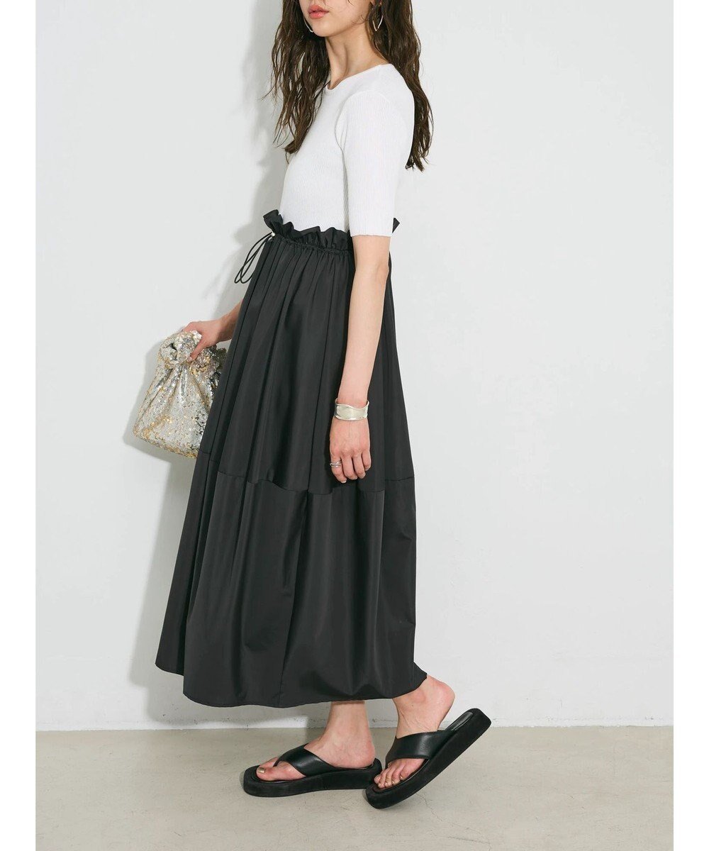 【グリーンパークス/Green Parks】のランタン型ニットドッキングタフタワンピース インテリア・キッズ・メンズ・レディースファッション・服の通販 founy(ファニー) 　ファッション　Fashion　レディースファッション　Fashion for Women　ワンピース　Dresses　切替　Switching, Contrast Panel　サマー　Summer, Summer Style　タフタ　Taffeta, Structured Fabric　ドッキング　Docking, Mixed Material　フィット　Fit, Slim Fit　ポケット　Pocket, Pocket Detail　リブニット　Rib Knit, Ribbed Knit　A/W・秋冬　Autumn/Winter　夏　Summer　Off White|ID: prp329100004656722 ipo3291000000033683713