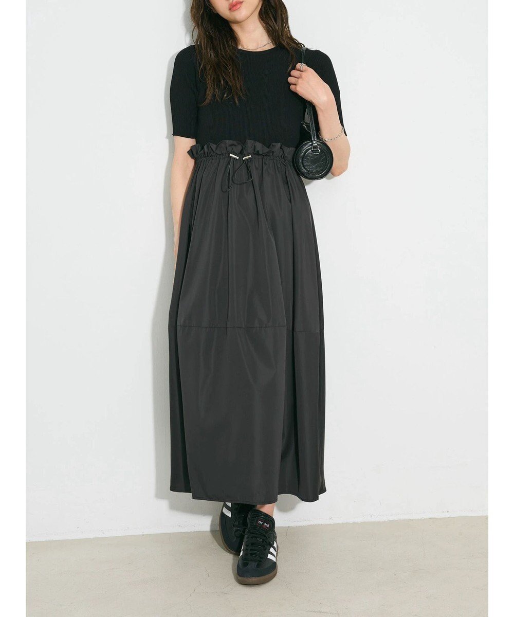 【グリーンパークス/Green Parks】のランタン型ニットドッキングタフタワンピース インテリア・キッズ・メンズ・レディースファッション・服の通販 founy(ファニー) 　ファッション　Fashion　レディースファッション　Fashion for Women　ワンピース　Dresses　切替　Switching, Contrast Panel　サマー　Summer, Summer Style　タフタ　Taffeta, Structured Fabric　ドッキング　Docking, Mixed Material　フィット　Fit, Slim Fit　ポケット　Pocket, Pocket Detail　リブニット　Rib Knit, Ribbed Knit　A/W・秋冬　Autumn/Winter　夏　Summer　Black|ID: prp329100004656722 ipo3291000000033683714