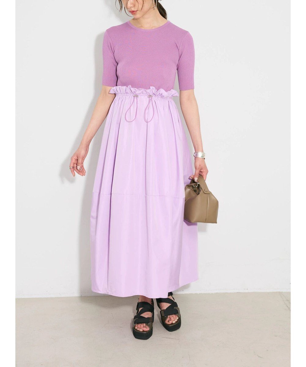 【グリーンパークス/Green Parks】のランタン型ニットドッキングタフタワンピース インテリア・キッズ・メンズ・レディースファッション・服の通販 founy(ファニー) 　ファッション　Fashion　レディースファッション　Fashion for Women　ワンピース　Dresses　切替　Switching, Contrast Panel　サマー　Summer, Summer Style　タフタ　Taffeta, Structured Fabric　ドッキング　Docking, Mixed Material　フィット　Fit, Slim Fit　ポケット　Pocket, Pocket Detail　リブニット　Rib Knit, Ribbed Knit　A/W・秋冬　Autumn/Winter　夏　Summer　Lavender|ID: prp329100004656722 ipo3291000000033683715