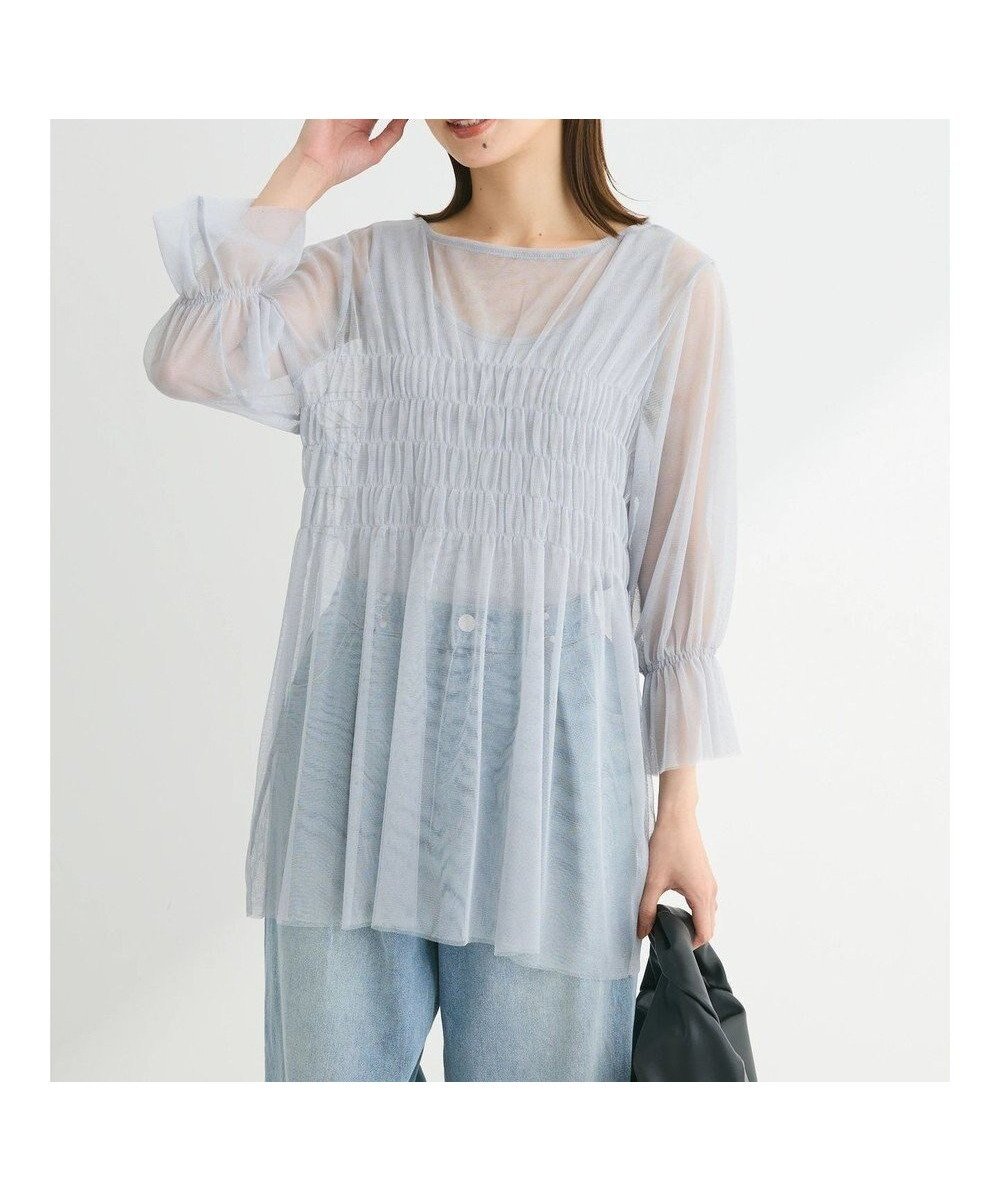 【グリーンパークス/Green Parks】のチュールシャーリングチュニック 人気、トレンドファッション・服の通販 founy(ファニー) 　ファッション　Fashion　レディースファッション　Fashion for Women　ワンピース　Dresses　チュニック　Tunic Tops & Dresses　おすすめ　Recommended / Our Picks　キャミソール　Camisole, Spaghetti Strap Top　シャーリング　Shirring, Ruched　スリーブ　Sleeve, Long Sleeve / Short Sleeve　チュニック　Tunic, Long Top　チュール　Tulip, Tulip Motif　ハイネック　High Neck, Mock Neck　ポケット　Pocket, Pocket Detail　夏　Summer　春　Spring　S/S・春夏　SS, Spring/Summer, Warm Season　 other-1|ID: prp329100004657010 ipo3291000000033686868