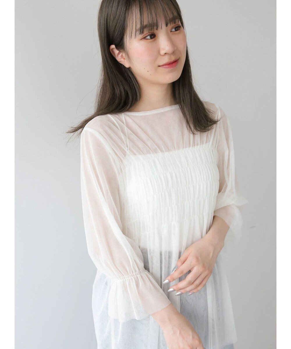 【グリーンパークス/Green Parks】のチュールシャーリングチュニック インテリア・キッズ・メンズ・レディースファッション・服の通販 founy(ファニー) 　ファッション　Fashion　レディースファッション　Fashion for Women　ワンピース　Dresses　チュニック　Tunic Tops & Dresses　おすすめ　Recommended / Our Picks　キャミソール　Camisole, Spaghetti Strap Top　シャーリング　Shirring, Ruched　スリーブ　Sleeve, Long Sleeve / Short Sleeve　チュニック　Tunic, Long Top　チュール　Tulip, Tulip Motif　ハイネック　High Neck, Mock Neck　ポケット　Pocket, Pocket Detail　夏　Summer　春　Spring　S/S・春夏　SS, Spring/Summer, Warm Season　Ecru|ID: prp329100004657010 ipo3291000000033686871