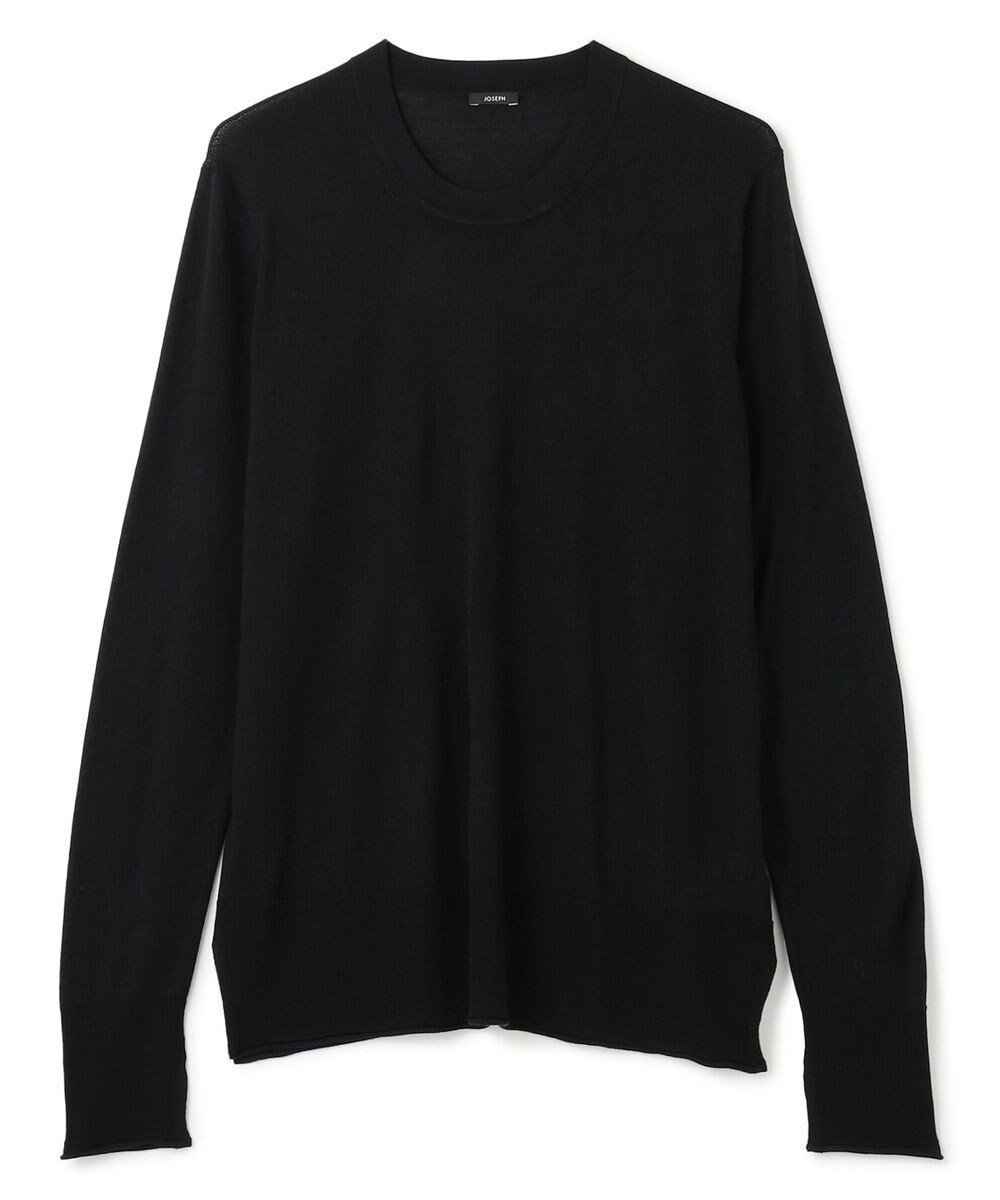 【ジョゼフ/JOSEPH】のスーパーファインメリノシルク ラウンドネックニット インテリア・キッズ・メンズ・レディースファッション・服の通販 founy(ファニー) 　ファッション　Fashion　レディースファッション　Fashion for Women　トップス・カットソー　Cut & Sew Tops　ニット　Knit Tops & Sweaters　シアー　Sheer, See-Through　ショルダー　Shoulder, Shoulder Strap　シルク　Silk, 100% Silk　スリット　Slit, Slit Detail　セーター　Sweater, Knitwear　ドロップ　Drop Shoulder, Dropped Style　フィット　Fit, Slim Fit　リラックス　Relax, Relaxed Fit　エレガント 上品　Elegant　夏　Summer　春　Spring　S/S・春夏　SS, Spring/Summer, Warm Season　長袖　Long Sleeve, Full Sleeve　Black|ID: prp329100004657183 ipo3291000000034526350
