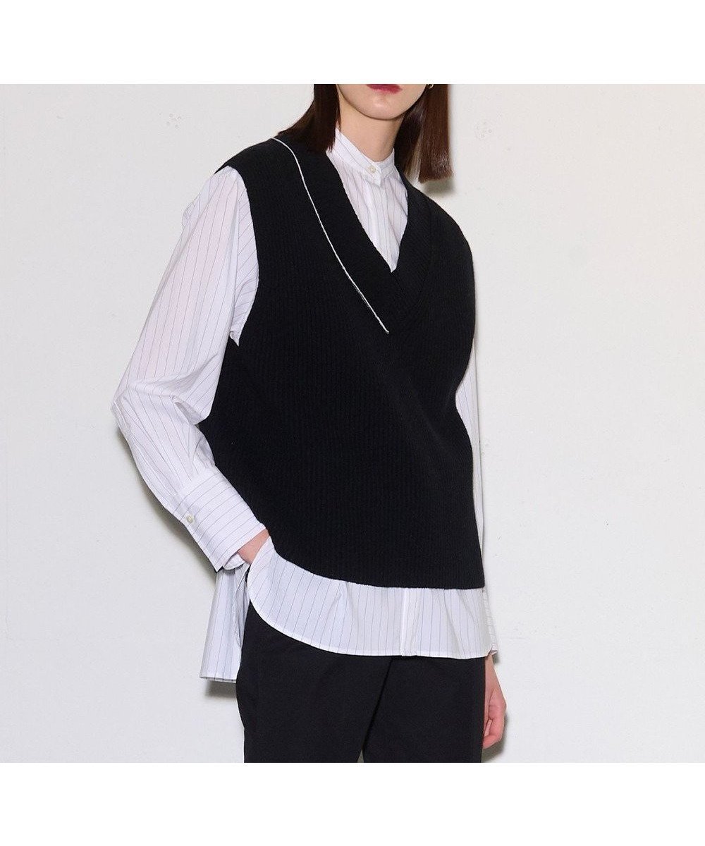 【ジョゼフ/JOSEPH】のポプリンシャツ×ニットベスト インテリア・キッズ・メンズ・レディースファッション・服の通販 founy(ファニー) 　ファッション　Fashion　レディースファッション　Fashion for Women　アウター　Coat / Outerwear Collection　トップス・カットソー　Cut & Sew Tops　ニット　Knit Tops & Sweaters　シャツ・ブラウス・オフィスカジュアル　Elegant Blouses & Button-Ups　ベスト&ジレ / 重ね着スタイル　Vests & Gilets　アシンメトリー　Asymmetrical Style　畦　Ribbed Knit　シルク　Silk, 100% Silk　ストレッチ　Stretch, Stretchy Fabric　セーター　Sweater, Knitwear　ベスト　Vest, Waistcoat　A/W・秋冬　Autumn/Winter　Black|ID: prp329100004657213 ipo3291000000033688885