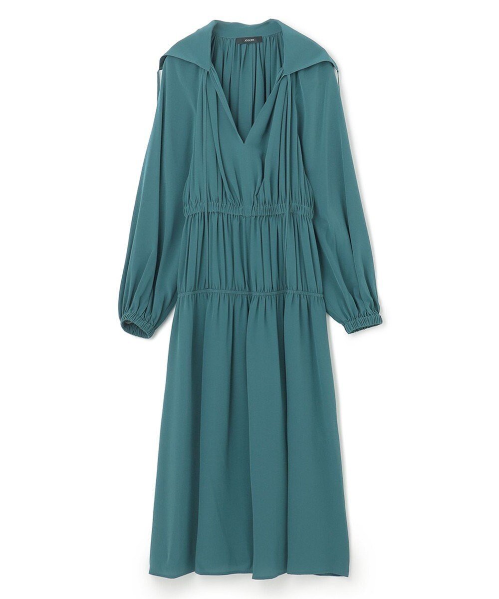 【ジョゼフ/JOSEPH】のクレープドソワ ドレス インテリア・キッズ・メンズ・レディースファッション・服の通販 founy(ファニー) 　ファッション　Fashion　レディースファッション　Fashion for Women　ワンピース　Dresses　フォーマル・パーティードレス・結婚式用ドレス　Elegant & Casual Dresses　スリーブ　Sleeve, Long Sleeve / Short Sleeve　ドレス　Dress, One-Piece　ドレープ　Drape, Draping Fabric　フレア　Flare, Flared　定番　Standard, Basic Item　A/W・秋冬　Autumn/Winter　Dark Teal|ID: prp329100004657257 ipo3291000000033689146