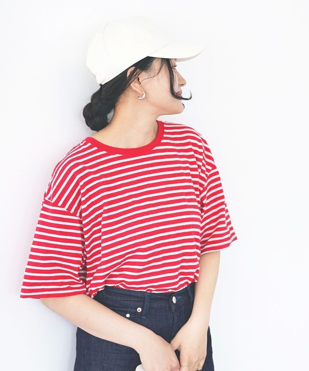 【サキュウ/caqu】の【洗える】caqu x GoodOn short sleeve border tee コットンポリエステルボーダーTシャツ インテリア・キッズ・メンズ・レディースファッション・服の通販 founy(ファニー) ファッション Fashion レディースファッション Fashion for Women トップス・カットソー Cut & Sew Tops シャツ・ブラウス・オフィスカジュアル Elegant Blouses & Button-Ups ロングTシャツ・Tシャツ Longline T-Shirts & Tees カットソー・ベーシックTシャツ Cut-and-Sewn Tops / Stretch Tees & Basics インディゴ Indigo Denim 洗える Machine Washable カットソー Cut and Sewn Top ジーンズ Jeans, Denim Pants スタイリッシュ Stylish, Fashionable ドッキング Docking, Mixed Material パターン Pattern, Design Print ボーダー Border, Stripe リラックス Relax, Relaxed Fit A/W・秋冬 Autumn/Winter S/S・春夏 SS, Spring/Summer, Warm Season 夏 Summer red|ID: prp329100004657311 ipo3291000000034277007