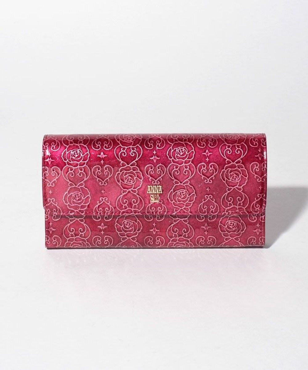 【アナスイ/ANNA SUI】のローズハート フラップ長財布 インテリア・キッズ・メンズ・レディースファッション・服の通販 founy(ファニー) 　ファッション　Fashion　レディースファッション　Fashion for Women　ミニ財布・二つ折り財布　Wallets & Card Cases　エナメル　Patent Leather　チャーム　Charm, Pendant　バタフライ　Butterfly, Butterfly Motif　フラップ　Flap, Flap Pocket　プリント　Print, Printed Pattern　ローズ　Rose, Rose Motif　定番　Standard, Basic Item　財布　Wallet, Purse　ワイン|ID: prp329100004657326 ipo3291000000033690082