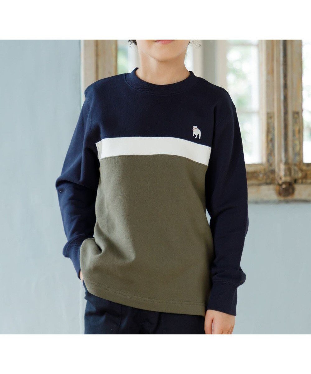 【ジェイ プレス/J.PRESS / KIDS】の【100-130cm】ブル刺繍 ブロッキングトレーナー インテリア・キッズ・メンズ・レディースファッション・服の通販 founy(ファニー) 　ファッション　Fashion　キッズファッション　Fashion for Kids　トップス・カットソー　Cut & Sew Tops　シンプル　Simple, Minimal　スウェット / スエット　Sweatshirt, Sweatwear　スマホ　Smartphone, Mobile Device　トレンド　Trend, Trending Now　トレーナー　Sweatshirt, Trainer　人気　Popular, Best Seller　ブロッキング　Color Blocking, Panel Design　モチーフ　Motif, Design Theme　A/W・秋冬　Autumn/Winter　冬　Winter / This Winter　2024年　2024　2024-2025秋冬・A/W　Autumn/Winter 2024–25 AW24–25　ネイビー系2|ID: prp329100004657456 ipo3291000000034198784