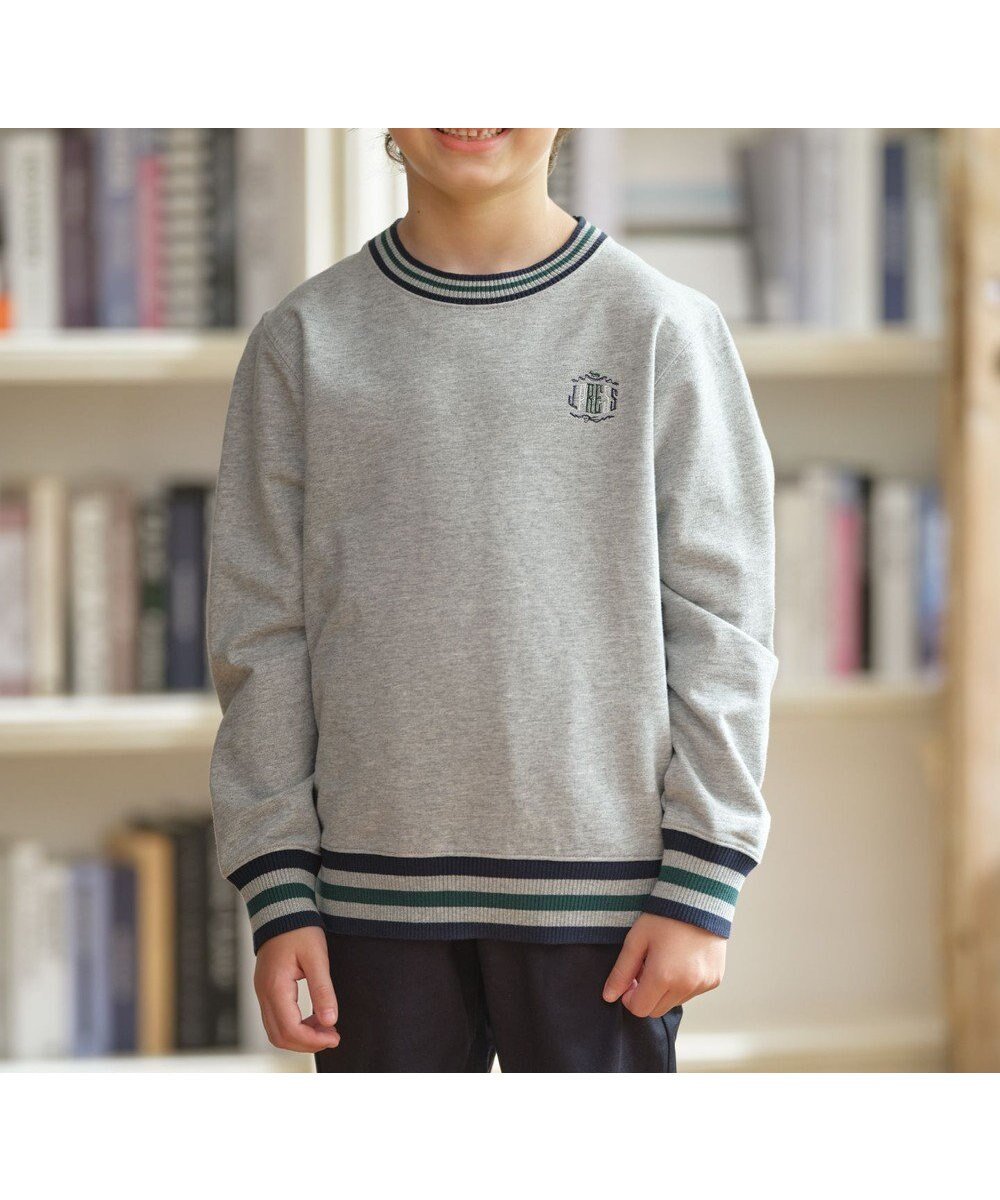 【ジェイ プレス/J.PRESS / KIDS】の【100-130cm】トリコリブコンビボーダー ミニ裏毛 トレーナー インテリア・キッズ・メンズ・レディースファッション・服の通販 founy(ファニー) 　ファッション　Fashion　キッズファッション　Fashion for Kids　トップス・カットソー　Cut & Sew Tops　シンプル　Simple, Minimal　スウェット / スエット　Sweatshirt, Sweatwear　スポーツ　Sports, Activewear　スマホ　Smartphone, Mobile Device　トレンド　Trend, Trending Now　トレーナー　Sweatshirt, Trainer　定番　Standard, Basic Item　人気　Popular, Best Seller　長袖　Long Sleeve, Full Sleeve　無地　Plain, Solid Color　A/W・秋冬　Autumn/Winter　冬　Winter / This Winter　2025年　2025　2025-2026秋冬・A/W　Autumn/Winter 2025–26 AW25–26　グレー系|ID: prp329100004657457 ipo3291000000034209937