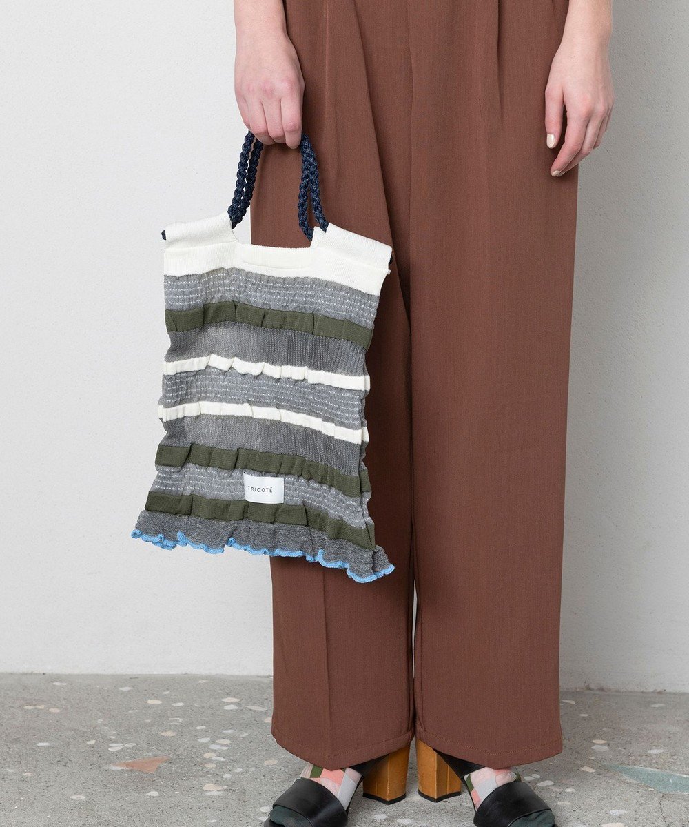 【トリコテ/Tricote】のボーダーシアー ニットバッグ インテリア・キッズ・メンズ・レディースファッション・服の通販 founy(ファニー) 　ファッション　Fashion　レディースファッション　Fashion for Women　トップス・カットソー　Cut & Sew Tops　ニット　Knit Tops & Sweaters　おすすめ　Recommended / Our Picks　タンブラー　Tumbler, Travel Mug　ネオン　Neon, Neon Color　ボーダー　Border, Stripe　ワンポイント　One Point, Statement Accent　エレガント 上品　Elegant　夏　Summer　手編み　Hand-Knitted, Handmade Knit　95GRAY|ID: prp329100004657563 ipo3291000000033708492