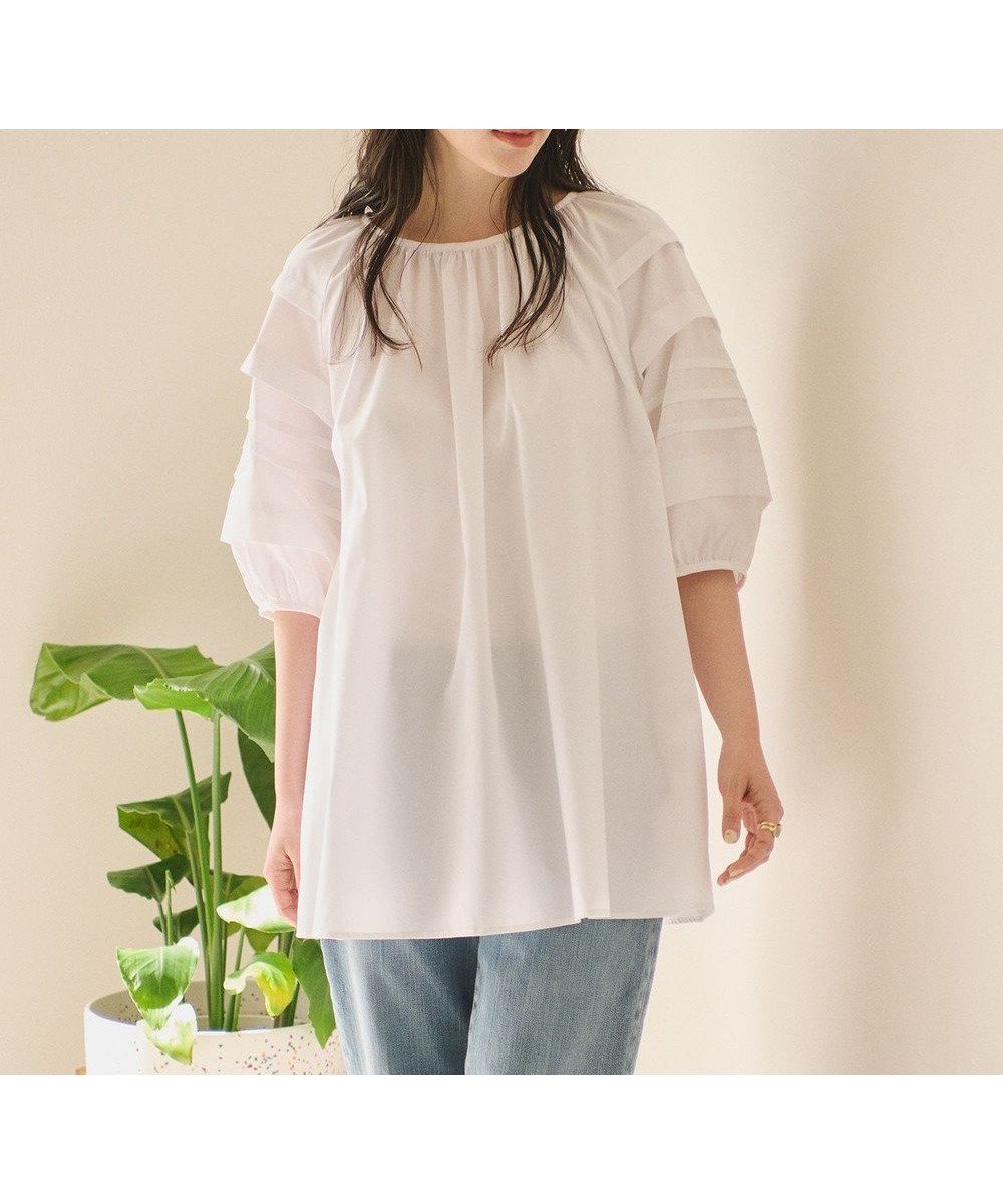 【ハッシュニュアンス/#Newans】の【ANSWER for ほど甘トレンド】タックスリーブブラウス 人気、トレンドファッション・服の通販 founy(ファニー) 　ファッション　Fashion　レディースファッション　Fashion for Women　トップス・カットソー　Cut & Sew Tops　シャツ・ブラウス・オフィスカジュアル　Elegant Blouses & Button-Ups　ギャザー　Gathered, Ruffled　スリーブ　Sleeve, Long Sleeve / Short Sleeve　トレンド　Trend, Trending Now　フォルム　Silhouette, Form　ボーダー　Border, Stripe　リボン　Ribbon, Bow　夏　Summer　春　Spring　S/S・春夏　SS, Spring/Summer, Warm Season　 other-1|ID: prp329100004657615 ipo3291000000033709524