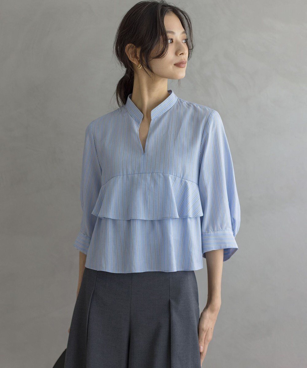 【組曲/KUMIKYOKU】のリヨセルシャーティングティアード ブラウス インテリア・キッズ・メンズ・レディースファッション・服の通販 founy(ファニー) ファッション Fashion レディースファッション Fashion for Women トップス・カットソー Cut & Sew Tops シャツ・ブラウス・オフィスカジュアル Elegant Blouses & Button-Ups インナー Innerwear ジャケット Jacket, Outerwear ストライプ Stripe, Striped Pattern デニム Denim, Jeans Material バランス Balance, Style Balance フリル Frill, Ruffle ロング Long, Long-Length A/W・秋冬 Autumn/Winter おすすめ Recommended / Our Picks ブルー系1|ID: prp329100004657707 ipo3291000000033748756