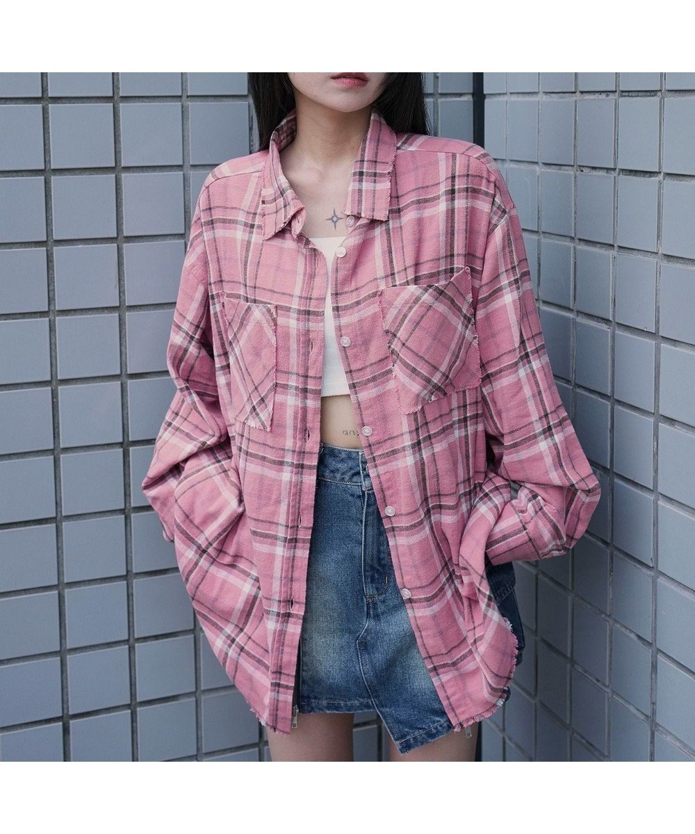 【ウィゴー/WEGO】のチェックBIGネルシャツ インテリア・キッズ・メンズ・レディースファッション・服の通販 founy(ファニー) 　ファッション　Fashion　レディースファッション　Fashion for Women　トップス・カットソー　Cut & Sew Tops　シャツ・ブラウス・オフィスカジュアル　Elegant Blouses & Button-Ups　インナー　Innerwear　秋　Autumn　キャップ　Cap, Baseball Cap　ショート　Short, Short Length　スマホ　Smartphone, Mobile Device　チェック　Check, Plaid, Tartan　トレンド　Trend, Trending Now　ミニスカート　Mini Skirt, Short Skirt　ワイド　Wide, Wide Fit　冬　Winter / This Winter　A/W・秋冬　Autumn/Winter　ピンク|ID: prp329100004657735 ipo3291000000033710256