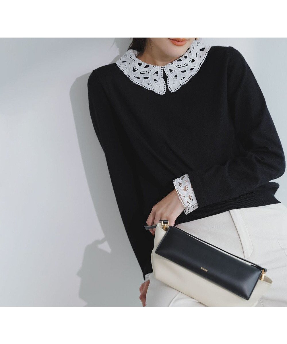 【エニィ スィス/any SiS】の【洗える】レース襟 ニット インテリア・キッズ・メンズ・レディースファッション・服の通販 founy(ファニー) 　ファッション　Fashion　レディースファッション　Fashion for Women　トップス・カットソー　Cut & Sew Tops　ニット　Knit Tops & Sweaters　インナー　Innerwear　洗える　Machine Washable　カフス　Cuff Design　シンプル　Simple, Minimal　ジャケット　Jacket, Outerwear　ストレッチ　Stretch, Stretchy Fabric　セーター　Sweater, Knitwear　フェミニン　Feminine, Girly　マニッシュ　Mannish, Boyish　レース　Lace, Lace Fabric　A/W・秋冬　Autumn/Winter　おすすめ　Recommended / Our Picks　エレガント 上品　Elegant　新作・新入荷　New Arrivals / New In　ブラック|ID: prp329100004657746 ipo3291000000033800373