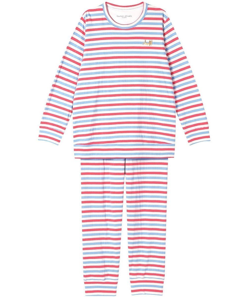 【ツモリチサト スリープ/tsumori chisato SLEEP】のツモリチサト パジャマ 長袖 長ズボン 綿100%(本体) レディース UDX588 /ワコール インテリア・キッズ・メンズ・レディースファッション・服の通販 founy(ファニー) 　ファッション　Fashion　レディースファッション　Fashion for Women　トップス・カットソー　Cut & Sew Tops　ネコ　Cat, Feline Motif　パジャマ　Pajamas, Sleepwear　ボトム　Bottoms, Lower Wear　ボーダー　Border, Stripe　ワンポイント　One Point, Statement Accent　長袖　Long Sleeve, Full Sleeve　アイボリー|ID: prp329100004657922 ipo3291000000033711266