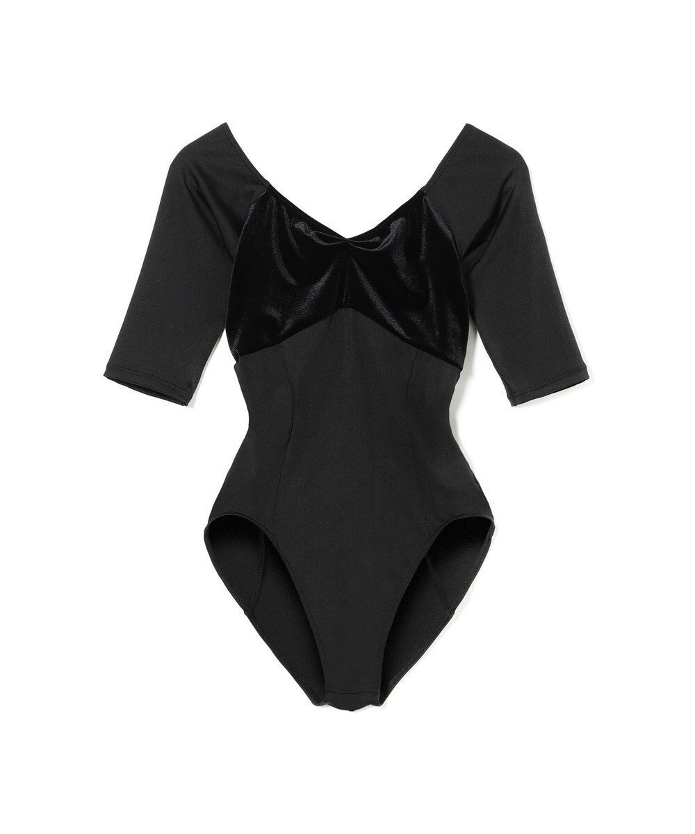 【チャコット/Chacott】の5分袖レオタード インテリア・キッズ・メンズ・レディースファッション・服の通販 founy(ファニー) ファッション Fashion レディースファッション Fashion for Women トップス・カットソー Cut & Sew Tops 新作・新入荷 New Arrivals / New In ショート Short, Short Length ストレッチ Stretch, Stretchy Fabric ベロア Velour, Soft Velvet エレガント 上品 Elegant 切替 Switching, Contrast Panel 吸水 Absorbent, Quick-Dry ブラック|ID: prp329100004657970 ipo3291000000034474316