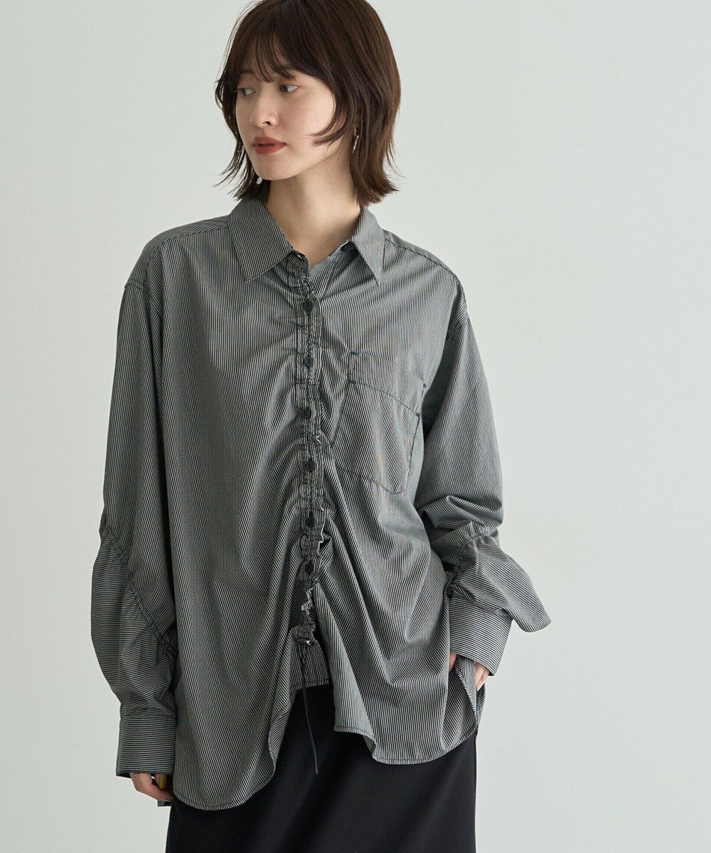 【イェッカ ヴェッカ/YECCA VECCA】のドロストデザインギャザーシャツ インテリア・キッズ・メンズ・レディースファッション・服の通販 founy(ファニー) ファッション Fashion レディースファッション Fashion for Women トップス・カットソー Cut & Sew Tops シャツ・ブラウス・オフィスカジュアル Elegant Blouses & Button-Ups おすすめ Recommended / Our Picks ギャザー Gathered, Ruffled バランス Balance, Style Balance フロント Front, Front Design ポケット Pocket, Pocket Detail A/W・秋冬 Autumn/Winter Stripe|ID: prp329100004658559 ipo3291000000033716633