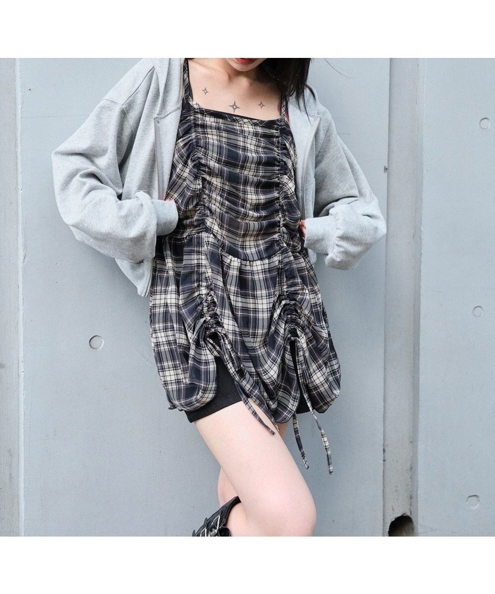 【ウィゴー/WEGO】のドロストデザインキャミワンピース インテリア・キッズ・メンズ・レディースファッション・服の通販 founy(ファニー) 　ファッション　Fashion　レディースファッション　Fashion for Women　ワンピース　Dresses　キャミソールワンピース　Camisole Dresses　インナー　Innerwear　秋　Autumn　ガーリー　Girly, Feminine Style　キャミ　Camisole, Cami Top　キャミワンピース　Cami Dress, Slip Dress　スマホ　Smartphone, Mobile Device　デニム　Denim, Jeans Material　トレンド　Trend, Trending Now　長袖　Long Sleeve, Full Sleeve　レース　Lace, Lace Fabric　ロング　Long, Long-Length　冬　Winter / This Winter　A/W・秋冬　Autumn/Winter　夏　Summer　ブルーチェック1|ID: prp329100004658608 ipo3291000000033716986