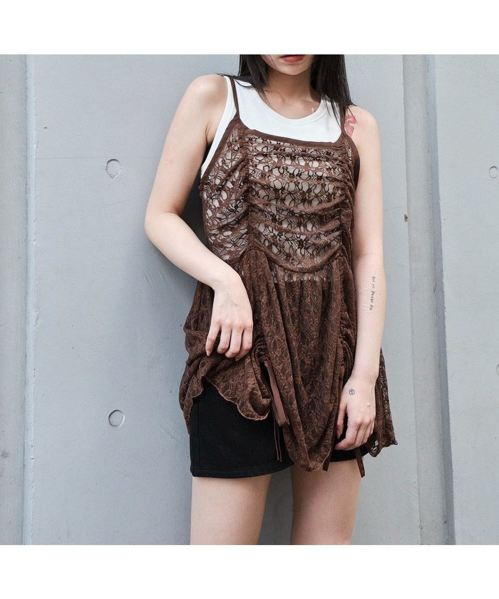 【ウィゴー/WEGO】のドロストデザインキャミワンピース インテリア・キッズ・メンズ・レディースファッション・服の通販 founy(ファニー) 　ファッション　Fashion　レディースファッション　Fashion for Women　ワンピース　Dresses　キャミソールワンピース　Camisole Dresses　インナー　Innerwear　秋　Autumn　ガーリー　Girly, Feminine Style　キャミ　Camisole, Cami Top　キャミワンピース　Cami Dress, Slip Dress　スマホ　Smartphone, Mobile Device　デニム　Denim, Jeans Material　トレンド　Trend, Trending Now　長袖　Long Sleeve, Full Sleeve　レース　Lace, Lace Fabric　ロング　Long, Long-Length　冬　Winter / This Winter　A/W・秋冬　Autumn/Winter　夏　Summer　ブラウン|ID: prp329100004658608 ipo3291000000033716988