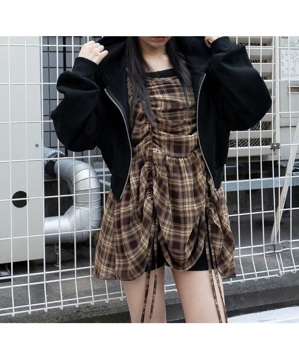 【ウィゴー/WEGO】のドロストデザインキャミワンピース インテリア・キッズ・メンズ・レディースファッション・服の通販 founy(ファニー) 　ファッション　Fashion　レディースファッション　Fashion for Women　ワンピース　Dresses　キャミソールワンピース　Camisole Dresses　インナー　Innerwear　秋　Autumn　ガーリー　Girly, Feminine Style　キャミ　Camisole, Cami Top　キャミワンピース　Cami Dress, Slip Dress　スマホ　Smartphone, Mobile Device　デニム　Denim, Jeans Material　トレンド　Trend, Trending Now　長袖　Long Sleeve, Full Sleeve　レース　Lace, Lace Fabric　ロング　Long, Long-Length　冬　Winter / This Winter　A/W・秋冬　Autumn/Winter　夏　Summer　ブラウンチェック1|ID: prp329100004658608 ipo3291000000033871440
