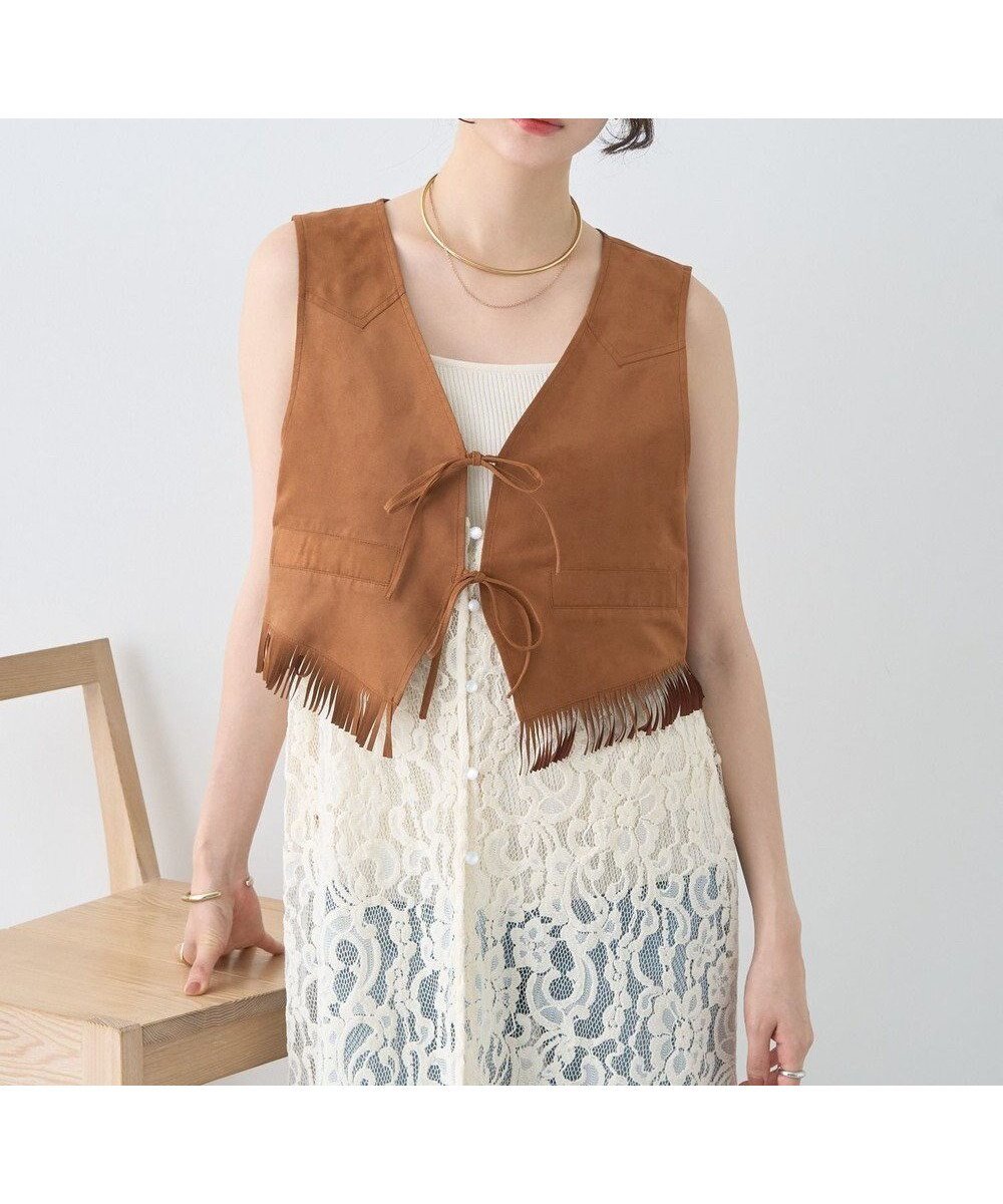 【アースミュージックアンドエコロジー/earth music&ecology】のスウェード調フリンジベスト 人気、トレンドファッション・服の通販 founy(ファニー) 　ファッション　Fashion　レディースファッション　Fashion for Women　アウター　Coat / Outerwear Collection　トップス・カットソー　Cut & Sew Tops　ベスト&ジレ / 重ね着スタイル　Vests & Gilets　おすすめ　Recommended / Our Picks　コンパクト　Compact, Small Size　ショルダー　Shoulder, Shoulder Strap　チュニック　Tunic, Long Top　ベスト　Vest, Waistcoat　ボトム　Bottoms, Lower Wear　ポケット　Pocket, Pocket Detail　ヨーク　Yoke, Yoke Design　A/W・秋冬　Autumn/Winter　 other-1|ID: prp329100004658675 ipo3291000000033717428