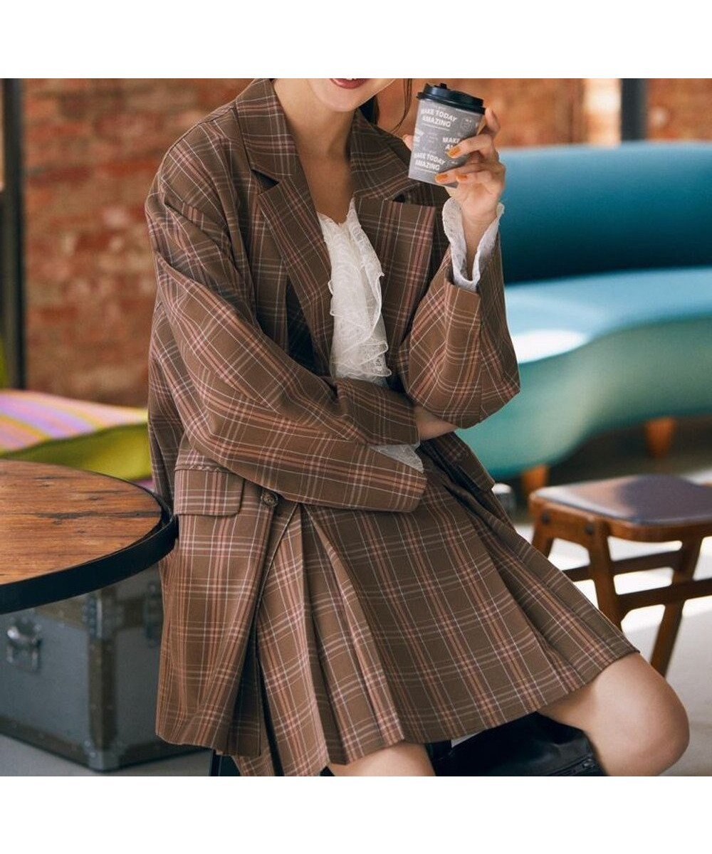 【アースミュージックアンドエコロジー/earth music&ecology】のBIGジャケット インテリア・キッズ・メンズ・レディースファッション・服の通販 founy(ファニー) 　ファッション　Fashion　レディースファッション　Fashion for Women　アウター　Coat / Outerwear Collection　レディースジャケット・軽アウター　Jackets　テーラードジャケット / 通勤・きれいめスタイル　Tailored Jackets & Blazers　おすすめ　Recommended / Our Picks　ジャケット　Jacket, Outerwear　ダブル　Double, Double-Breasted　チェック　Check, Plaid, Tartan　ベーシック　Basic, Essential　ポケット　Pocket, Pocket Detail　マニッシュ　Mannish, Boyish　今季　This Season, Current Season　A/W・秋冬　Autumn/Winter　Check Brown|ID: prp329100004658680 ipo3291000000033749267