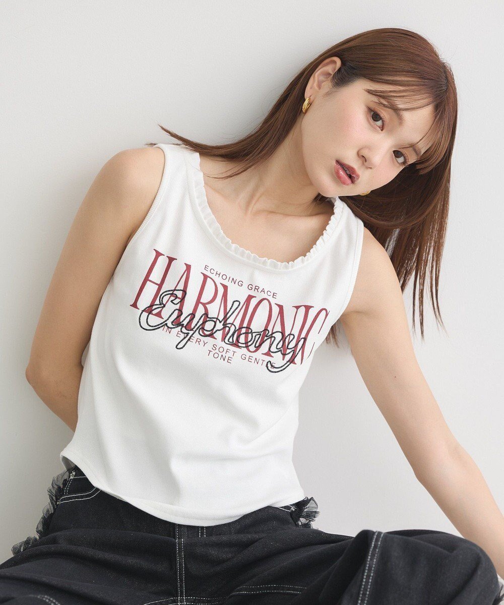 【アースミュージックアンドエコロジー/earth music&ecology】のフリルロゴノースリーブプルオーバー 人気、トレンドファッション・服の通販 founy(ファニー) 　ファッション　Fashion　レディースファッション　Fashion for Women　トップス・カットソー　Cut & Sew Tops　キャミソール&ノースリーブ　Camisoles & Sleeveless Tops　カジュアルプルオーバー・ニットトップス　Pullovers & Knit Tops / Casual Pullovers　おすすめ　Recommended / Our Picks　インナー　Innerwear　タンク　Tank Top, Sleeveless Top　ノースリーブ　Sleeveless, No-Sleeve　フェミニン　Feminine, Girly　フリル　Frill, Ruffle　プリント　Print, Printed Pattern　ポケット　Pocket, Pocket Detail　モノトーン　Monotone, Black and White　A/W・秋冬　Autumn/Winter　 other-1|ID: prp329100004658703 ipo3291000000033717553