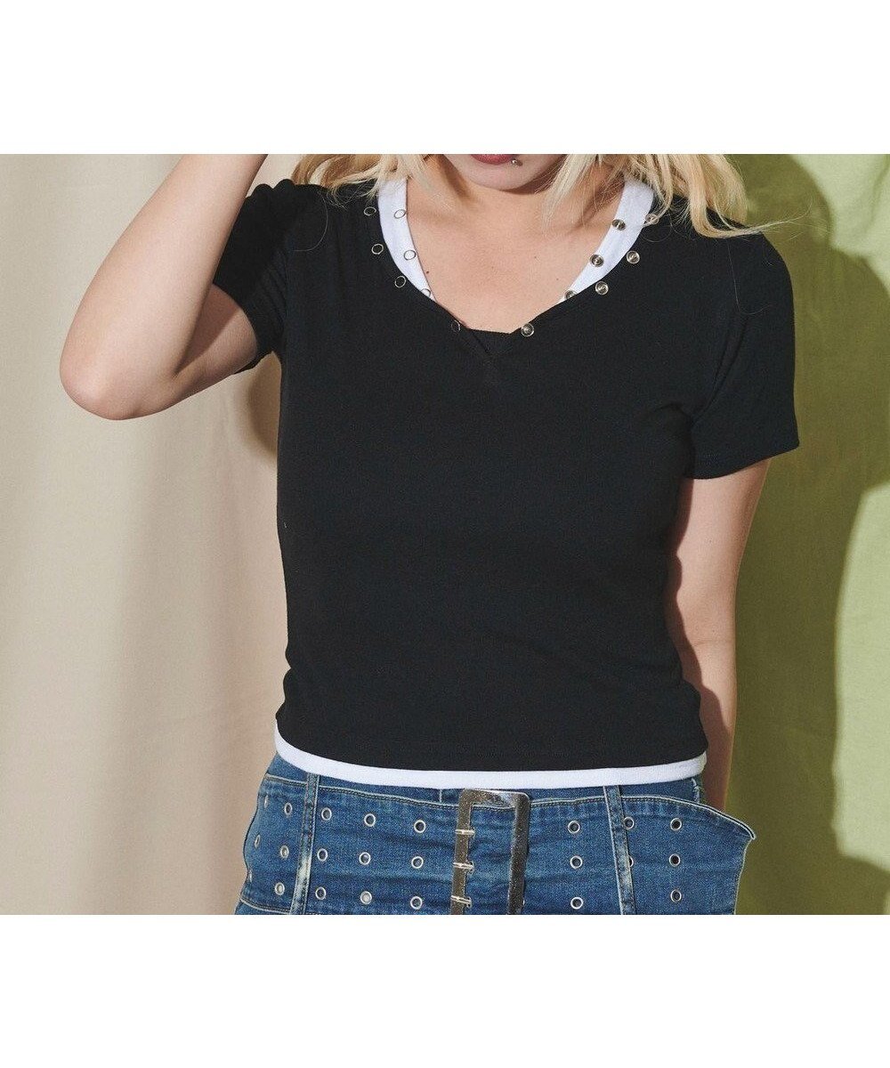 【ウィゴー/WEGO】のドットボタンレイヤードTOP インテリア・キッズ・メンズ・レディースファッション・服の通販 founy(ファニー) ファッション Fashion レディースファッション Fashion for Women トップス・カットソー Cut & Sew Tops シャツ・ブラウス・オフィスカジュアル Elegant Blouses & Button-Ups ロングTシャツ・Tシャツ Longline T-Shirts & Tees カットソー・ベーシックTシャツ Cut-and-Sewn Tops / Stretch Tees & Basics カットソー Cut and Sewn Top スマホ Smartphone, Mobile Device トレンド Trend, Trending Now 人気 Popular, Best Seller 半袖 Short Sleeve, Half Sleeve 夏 Summer 春 Spring S/S・春夏 SS, Spring/Summer, Warm Season ブラック|ID: prp329100004658787 ipo3291000000034442746