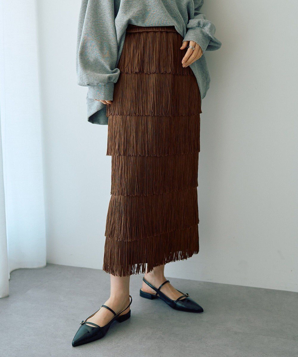 【イェッカ ヴェッカ/YECCA VECCA】のフリンジロングスカート インテリア・キッズ・メンズ・レディースファッション・服の通販 founy(ファニー) 　ファッション　Fashion　レディースファッション　Fashion for Women　スカート　Skirts　ロングスカート　Long Skirts / Maxi & Midi Skirts　おすすめ　Recommended / Our Picks　エレガント 上品　Elegant　ストレッチ　Stretch, Stretchy Fabric　フェミニン　Feminine, Girly　フリンジ　Fringe, Tassel　ポケット　Pocket, Pocket Detail　A/W・秋冬　Autumn/Winter　Brown|ID: prp329100004658899 ipo3291000000033930046