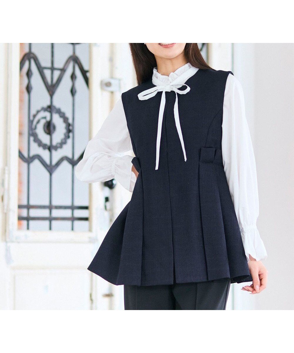 【フェルゥ/Feroux】の【洗える】ペプラム タックジレ インテリア・キッズ・メンズ・レディースファッション・服の通販 founy(ファニー) 　ファッション　Fashion　レディースファッション　Fashion for Women　アウター　Coat / Outerwear Collection　トップス・カットソー　Cut & Sew Tops　ベスト&ジレ / 重ね着スタイル　Vests & Gilets　ツイード　Twill, Twill Weave　フェミニン　Feminine, Girly　フロント　Front, Front Design　ベスト　Vest, Waistcoat　ベーシック　Basic, Essential　ペプラム　Peplum, Flared Hem　ボトム　Bottoms, Lower Wear　エレガント 上品　Elegant　今季　This Season, Current Season　洗える　Machine Washable　A/W・秋冬　Autumn/Winter　ネイビー系|ID: prp329100004658976 ipo3291000000033719362