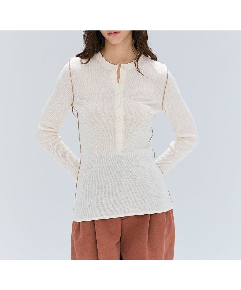 【ベイジ,/BEIGE,】の【洗える・GISELe 10月号掲載】FORD / ウール配色メローヘンリーネックカットソー インテリア・キッズ・メンズ・レディースファッション・服の通販 founy(ファニー) 　雑誌掲載アイテム　Magazine Picks & Fashion Features　ファッション雑誌　Fashion Magazines　ジゼル　GISELe　ファッション　Fashion　レディースファッション　Fashion for Women　トップス・カットソー　Cut & Sew Tops　シャツ・ブラウス・オフィスカジュアル　Elegant Blouses & Button-Ups　ロングTシャツ・Tシャツ　Longline T-Shirts & Tees　カットソー・ベーシックTシャツ　Cut-and-Sewn Tops / Stretch Tees & Basics　インナー　Innerwear　洗える　Machine Washable　カットソー　Cut and Sewn Top　カーディガン　Cardigan, Knitwear　10月号　October Issue　ジャケット　Jacket, Outerwear　雑誌　Magazine, Fashion Magazine　定番　Standard, Basic Item　人気　Popular, Best Seller　A/W・秋冬　Autumn/Winter　Ecru|ID: prp329100004659005 ipo3291000000033719523
