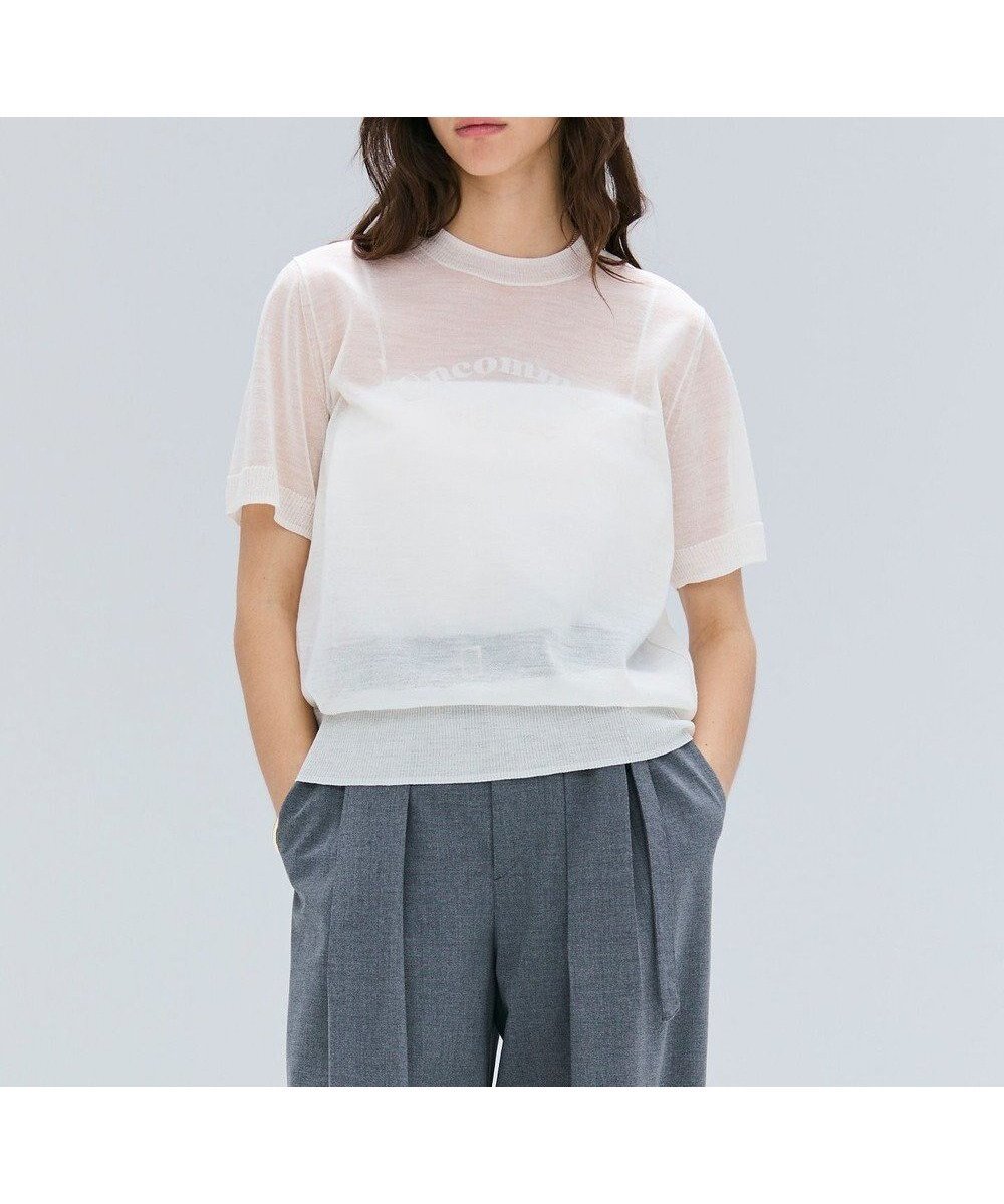 【ベイジ,/BEIGE,】の【洗える】CADDO / シアーウールメッセージロゴTニット 人気、トレンドファッション・服の通販 founy(ファニー) 　ファッション　Fashion　レディースファッション　Fashion for Women　トップス・カットソー　Cut & Sew Tops　ニット　Knit Tops & Sweaters　アンサンブル　Ensemble Set　インナー　Innerwear　カーディガン　Cardigan, Knitwear　ジャケット　Jacket, Outerwear　セーター　Sweater, Knitwear　フロント　Front, Front Design　ロング　Long, Long-Length　半袖　Short Sleeve, Half Sleeve　夏　Summer　S/S・春夏　SS, Spring/Summer, Warm Season　洗える　Machine Washable　A/W・秋冬　Autumn/Winter　 other-1|ID: prp329100004659012 ipo3291000000033719575