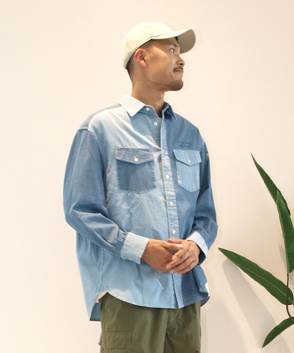 【ジェイプレスヨークストリート/J.PRESS YORK STREET】の【UNISEX】クレイジーパターン デニムシャツ インテリア・キッズ・メンズ・レディースファッション・服の通販 founy(ファニー) ファッション Fashion レディースファッション Fashion for Women トップス・カットソー Cut & Sew Tops シャツ・ブラウス・オフィスカジュアル Elegant Blouses & Button-Ups インナー Innerwear スリット Slit, Slit Detail デニム Denim, Jeans Material パッチ Patch, Appliqué フラップ Flap, Flap Pocket プリント Print, Printed Pattern ポケット Pocket, Pocket Detail ユニセックス Unisex, Genderless レギュラー Regular, Standard Fit A/W・秋冬 Autumn/Winter ブルー系8|ID: prp329100004659016 ipo3291000000034329736