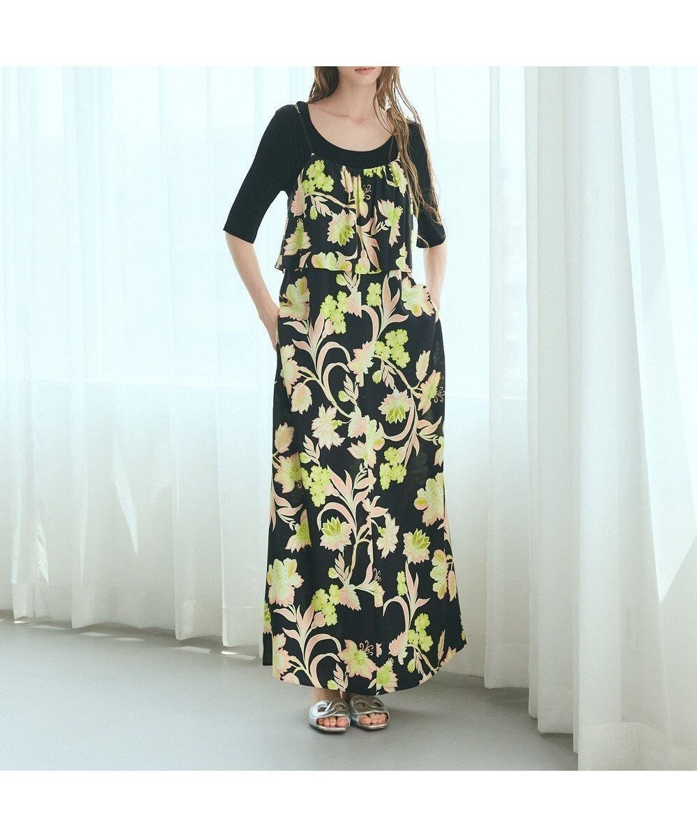 【グレース コンチネンタル/GRACE CONTINENTAL】のリゾートフラワーマキシ インテリア・キッズ・メンズ・レディースファッション・服の通販 founy(ファニー) 　ファッション　Fashion　レディースファッション　Fashion for Women　ワンピース　Dresses　春　Spring　カットソー　Cut and Sewn Top　ドレス　Dress, One-Piece　ファブリック　Fabric, Textile　フラワー　Flower, Floral　フランス　France, French　プリント　Print, Printed Pattern　マキシ　Maxi, Full Length　モダン　Modern, Contemporary　ラッフル　Ruffle, Frill　リゾート　Resort, Vacation Style　リネン　Linen, Linen Fabric　リボン　Ribbon, Bow　リラックス　Relax, Relaxed Fit　S/S・春夏　SS, Spring/Summer, Warm Season　おすすめ　Recommended / Our Picks　夏　Summer　ブラック|ID: prp329100004659120 ipo3291000000033720209