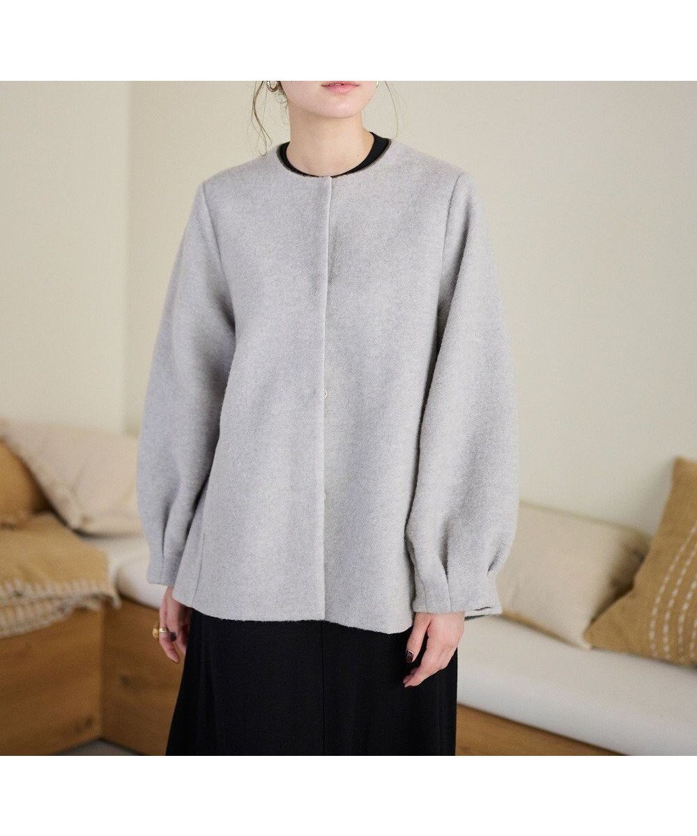 【ハッシュニュアンス/#Newans】の【洗濯機可能】バックフレアショートコート インテリア・キッズ・メンズ・レディースファッション・服の通販 founy(ファニー) 　ファッション　Fashion　レディースファッション　Fashion for Women　アウター　Coat / Outerwear Collection　コート・ロングコート・ピーコート　Long Coats, Peacoats & More　レディースジャケット・軽アウター　Jackets　カットソー　Cut and Sewn Top　ジャケット　Jacket, Outerwear　スリーブ　Sleeve, Long Sleeve / Short Sleeve　パイピング　Piping, Trim Design　フォルム　Silhouette, Form　フレア　Flare, Flared　A/W・秋冬　Autumn/Winter　ライトグレー|ID: prp329100004659327 ipo3291000000034608674