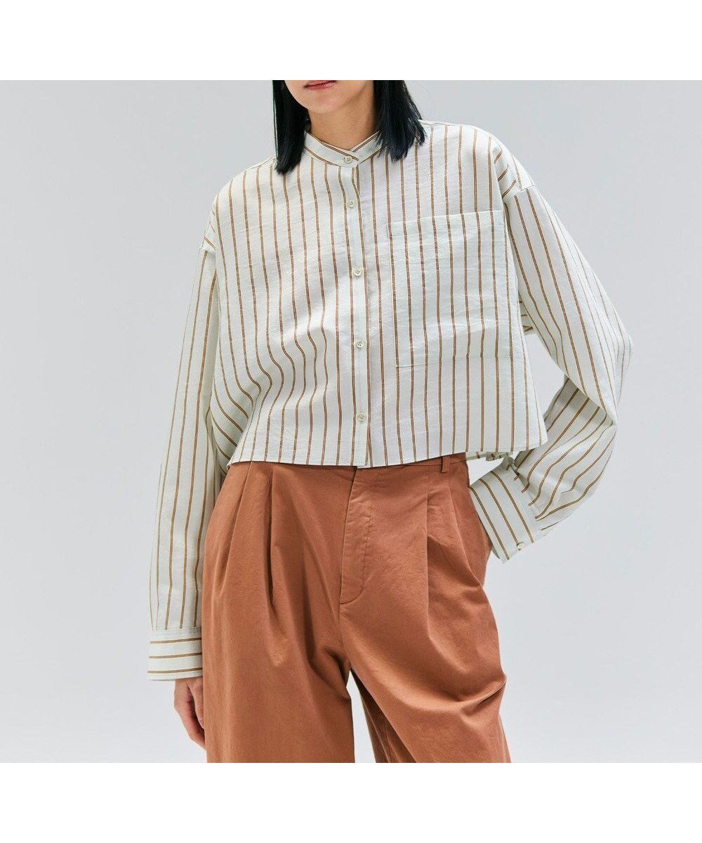 【ベイジ,/BEIGE,】の【洗える】KNOX / ショート丈バンドカラーシャツ インテリア・キッズ・メンズ・レディースファッション・服の通販 founy(ファニー) 　ファッション　Fashion　レディースファッション　Fashion for Women　トップス・カットソー　Cut & Sew Tops　シャツ・ブラウス・オフィスカジュアル　Elegant Blouses & Button-Ups　春　Spring　洗える　Machine Washable　コンパクト　Compact, Small Size　ショート　Short, Short Length　ストライプ　Stripe, Striped Pattern　長袖　Long Sleeve, Full Sleeve　バランス　Balance, Style Balance　リラックス　Relax, Relaxed Fit　A/W・秋冬　Autumn/Winter　S/S・春夏　SS, Spring/Summer, Warm Season　夏　Summer　エレガント 上品　Elegant　Sage St|ID: prp329100004659335 ipo3291000000034364787