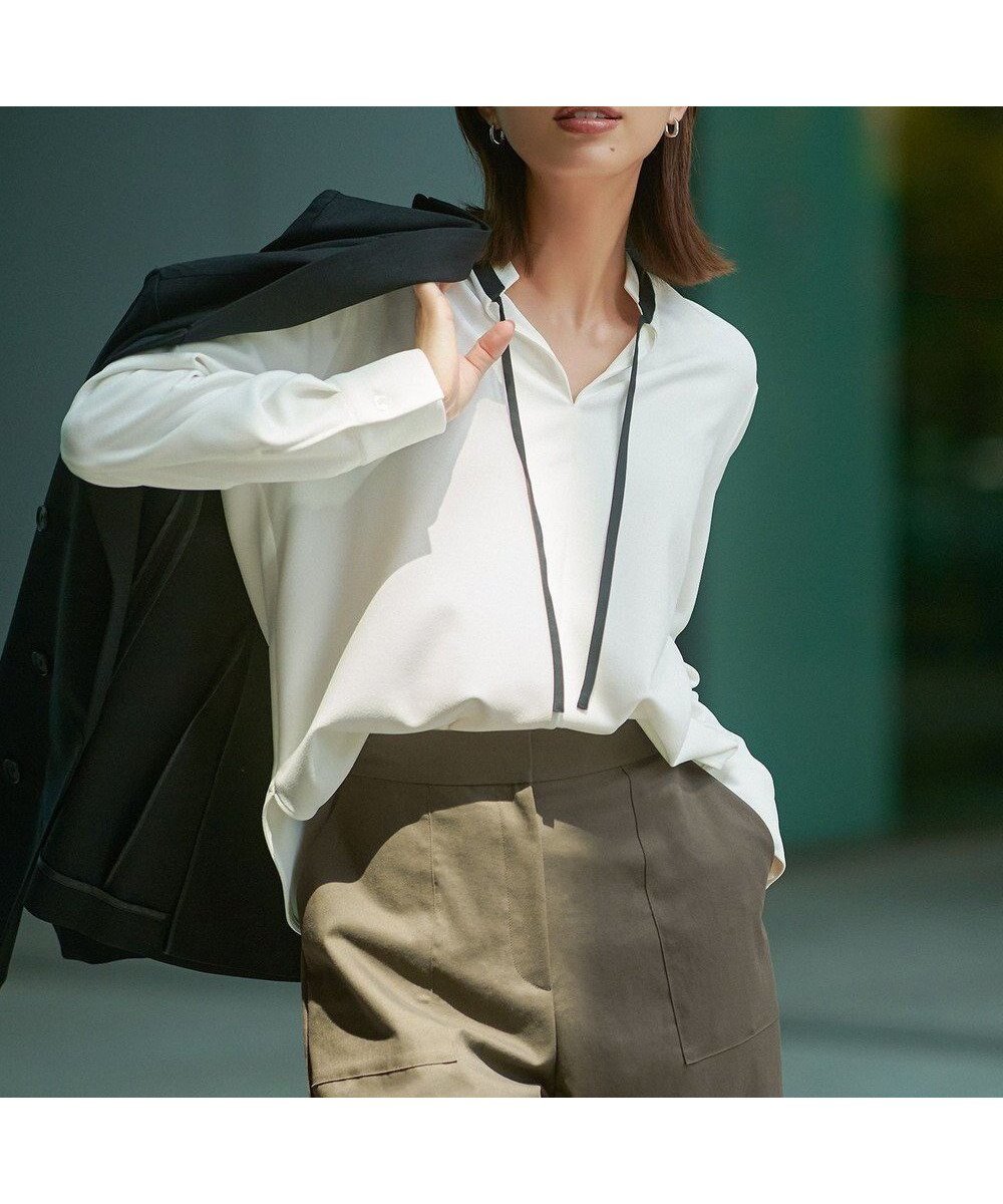 【アイシービー/iCB】のマラボーテWジョーゼット バイカラーナロータイカットソー 人気、トレンドファッション・服の通販 founy(ファニー) ファッション Fashion レディースファッション Fashion for Women トップス・カットソー Cut & Sew Tops シャツ・ブラウス・オフィスカジュアル Elegant Blouses & Button-Ups ロングTシャツ・Tシャツ Longline T-Shirts & Tees カットソー・ベーシックTシャツ Cut-and-Sewn Tops / Stretch Tees & Basics 2025年 2025 2025-2026秋冬・A/W Autumn/Winter 2025–26 AW25–26 おすすめ Recommended / Our Picks カットソー Cut and Sewn Top ジャケット Jacket, Outerwear ジョーゼット Georgette, Semi-Sheer Fabric リボン Ribbon, Bow A/W・秋冬 Autumn/Winter other-1|ID: prp329100004659579 ipo3291000000033920566