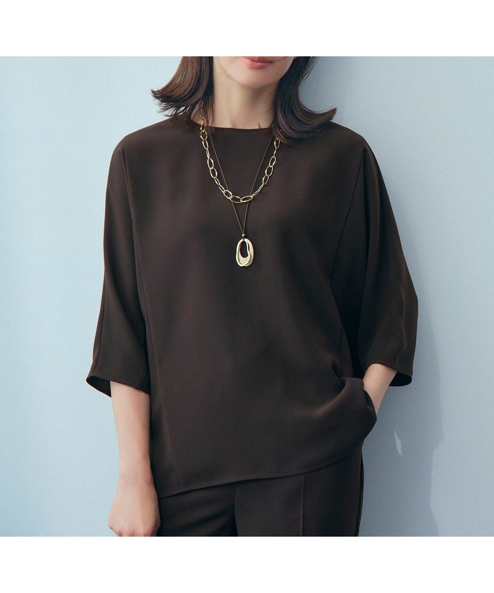 【23区/NIJYUSANKU】の【吸水速乾/UVカット/接触冷感】ストレッチジョーゼット ドルマン カットソー インテリア・キッズ・メンズ・レディースファッション・服の通販 founy(ファニー) 　ファッション　Fashion　レディースファッション　Fashion for Women　トップス・カットソー　Cut & Sew Tops　シャツ・ブラウス・オフィスカジュアル　Elegant Blouses & Button-Ups　ロングTシャツ・Tシャツ　Longline T-Shirts & Tees　カットソー・ベーシックTシャツ　Cut-and-Sewn Tops / Stretch Tees & Basics　春　Spring　カットソー　Cut and Sewn Top　コンパクト　Compact, Small Size　吸水　Absorbent, Quick-Dry　ジョーゼット　Georgette, Semi-Sheer Fabric　ストレッチ　Stretch, Stretchy Fabric　セットアップ　Set-Up, Coordinated Outfit　ドレープ　Drape, Draping Fabric　ワイド　Wide, Wide Fit　S/S・春夏　SS, Spring/Summer, Warm Season　おすすめ　Recommended / Our Picks　夏　Summer　エレガント 上品　Elegant　2025年　2025　2025春夏・S/S　Spring/Summer 2025 SS25　ダークブラウン系|ID: prp329100004659722 ipo3291000000033722807
