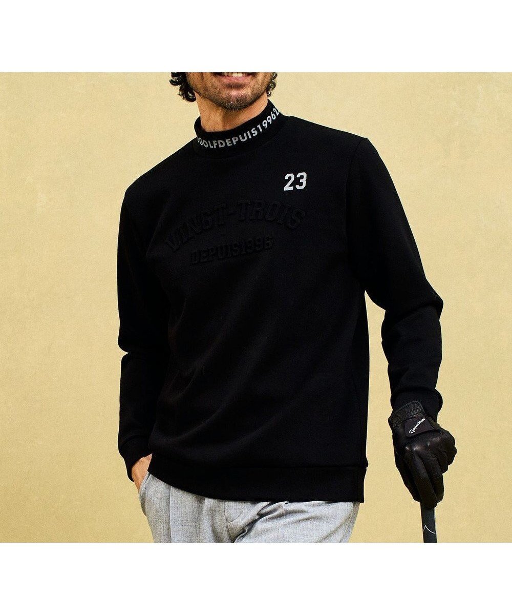 【23区 ゴルフ/23区GOLF / MEN】の【MEN】パターンからゴルフに合わせたしっかり素材のカノコダンボールモック インテリア・キッズ・メンズ・レディースファッション・服の通販 founy(ファニー) 　ファッション　Fashion　メンズファッション　Fashion for Men　トップス・カットソー　Cut & Sew Tops　コンパクト　Compact, Small Size　ゴルフ　Golf　スウェット / スエット　Sweatshirt, Sweatwear　ストレッチ　Stretch, Stretchy Fabric　スリム　Slim, Slim Fit　パターン　Pattern, Design Print　フラット　Flat, Flat Shoes　フロント　Front, Front Design　ブルゾン　Blouson, Bomber Jacket　モックネック　Mock Neck, Short Turtleneck　夏　Summer　春　Spring　S/S・春夏　SS, Spring/Summer, Warm Season　ブラック系|ID: prp329100004659755 ipo3291000000034309866