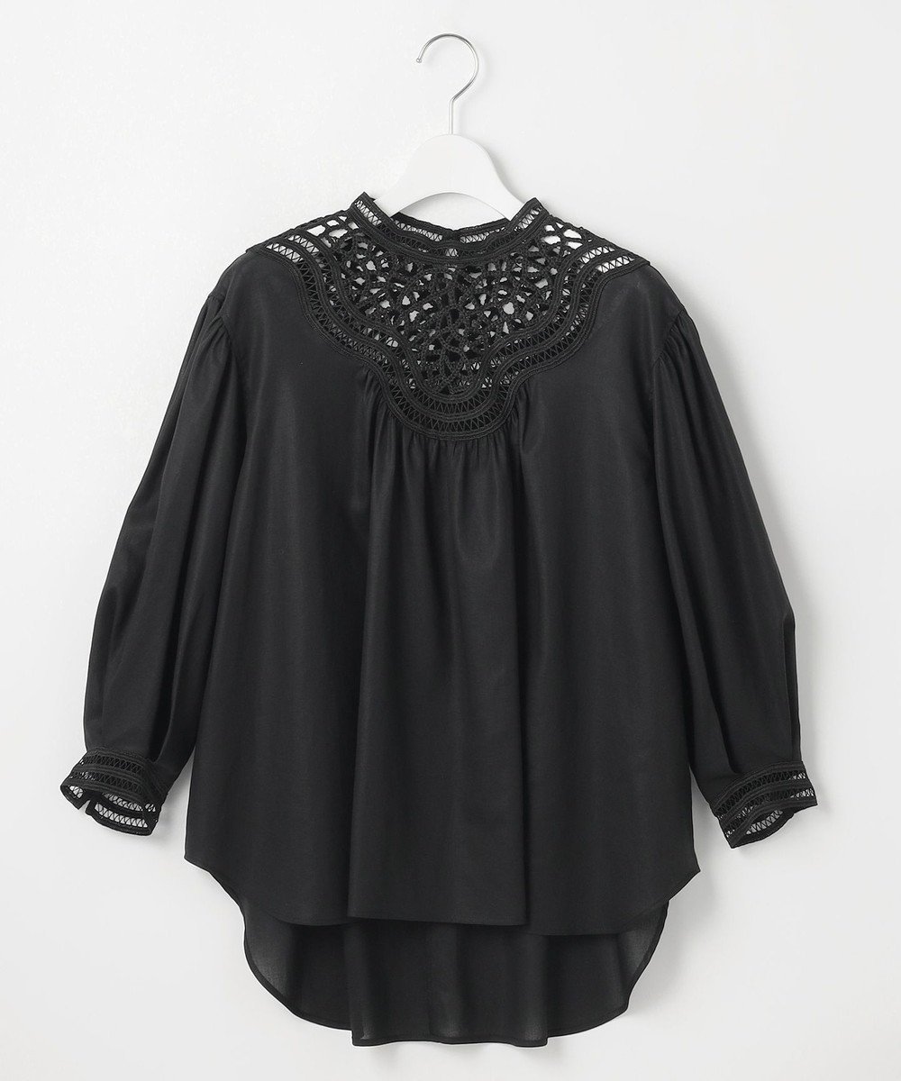 【23区/NIJYUSANKU】の【GOLD LABEL】モダンコットン レースコンビ ブラウス インテリア・キッズ・メンズ・レディースファッション・服の通販 founy(ファニー) ファッション Fashion レディースファッション Fashion for Women トップス・カットソー Cut & Sew Tops シャツ・ブラウス・オフィスカジュアル Elegant Blouses & Button-Ups 春 Spring 秋 Autumn コンビ Combo, Combination Style シンプル Simple, Minimal フォルム Silhouette, Form モダン Modern, Contemporary レース Lace, Lace Fabric S/S・春夏 SS, Spring/Summer, Warm Season 夏 Summer 2025年 2025 2025春夏・S/S Spring/Summer 2025 SS25 ブラック系|ID: prp329100004660316 ipo3291000000033725993