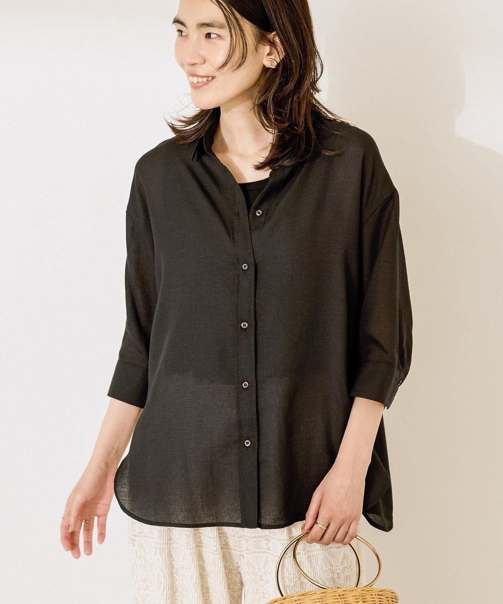 【アメリカンホリック/AMERICAN HOLIC】のシアーボイルレギュラー7分袖シャツ インテリア・キッズ・メンズ・レディースファッション・服の通販 founy(ファニー) 　ファッション　Fashion　レディースファッション　Fashion for Women　トップス・カットソー　Cut & Sew Tops　シャツ・ブラウス・オフィスカジュアル　Elegant Blouses & Button-Ups　おすすめ　Recommended / Our Picks　シアー　Sheer, See-Through　フォルム　Silhouette, Form　ベーシック　Basic, Essential　ボトム　Bottoms, Lower Wear　ポケット　Pocket, Pocket Detail　夏　Summer　春　Spring　S/S・春夏　SS, Spring/Summer, Warm Season　Black|ID: prp329100004660321 ipo3291000000033726010