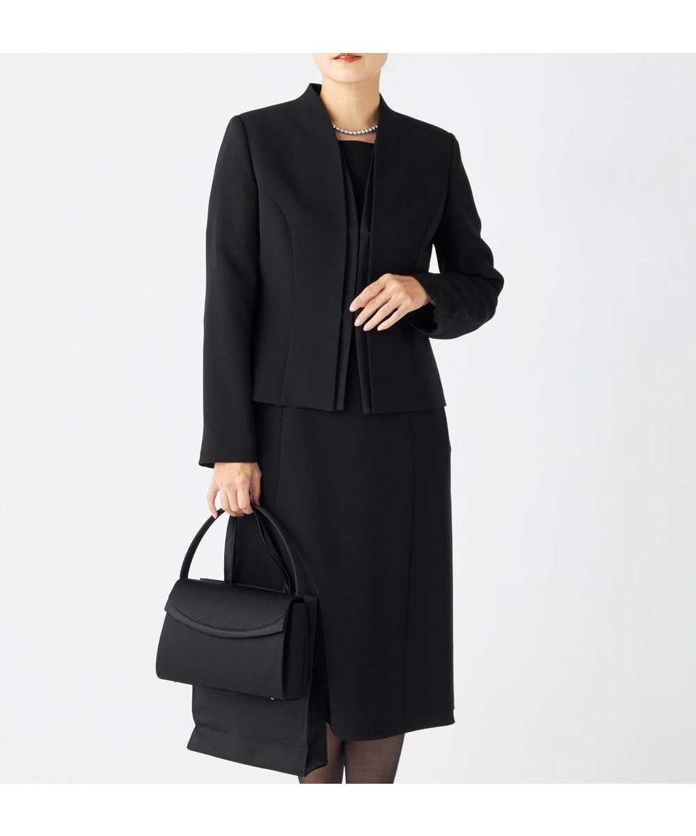 【自由区 FORMAL/JIYU-KU FORMAL】の【洗える/縦横ストレッチ】セオプラスエス横二重ジャケット+ワンピース インテリア・キッズ・メンズ・レディースファッション・服の通販 founy(ファニー) 　ファッション　Fashion　レディースファッション　Fashion for Women　アウター　Coat / Outerwear Collection　レディースジャケット・軽アウター　Jackets　スーツ　Business Suits & Workwear　スーツジャケット・オフィスブレザー　Suit Jackets / Blazers　スーツセット・2点セット・レディーススーツ　Suit Sets / 2-Piece Suits / Office Suit Sets　アンサンブル　Ensemble Set　ウォッシャブル　Machine Washable　洗える　Machine Washable　サテン　Satin, Glossy Fabric　シンプル　Simple, Minimal　ジャケット　Jacket, Outerwear　ストレッチ　Stretch, Stretchy Fabric　スーツ　Suit, Formalwear　セットアップ　Set-Up, Coordinated Outfit　フォーマル　Formal, Dressy　フラット　Flat, Flat Shoes　ボレロ　Bolero, Short Cardigan　A/W・秋冬　Autumn/Winter　S/S・春夏　SS, Spring/Summer, Warm Season　おすすめ　Recommended / Our Picks　夏　Summer　ブラック系|ID: prp329100004660390 ipo3291000000034995259