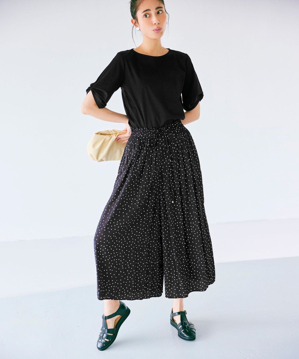 【エニー/ANY】の【洗濯機可能・ウエストゴム】リラックススカーチョ インテリア・キッズ・メンズ・レディースファッション・服の通販 founy(ファニー)  ファッション Fashion レディースファッション Fashion for Women パンツ Pants & Trousers サテン Satin, Glossy Fabric ドレープ Drape, Draping Fabric ポケット Pocket, Pocket Detail リラックス Relax, Relaxed Fit ワイド Wide, Wide Fit 夏 Summer 春 Spring S/S・春夏 SS, Spring/Summer, Warm Season 楽ちん Easy Fit, Comfortable ブラック×オフドット|ID: prp329100004660409 ipo3291000000034317645