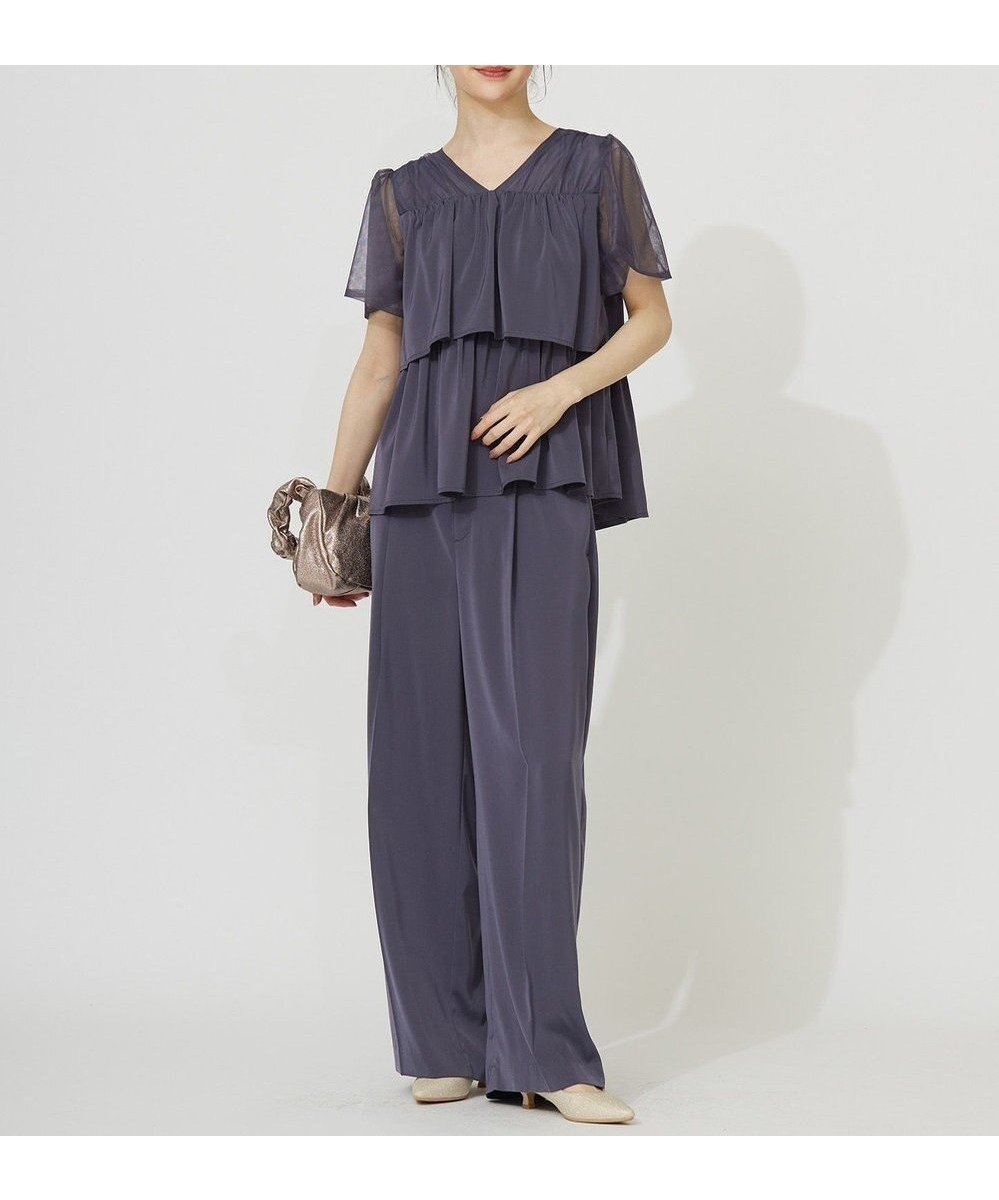 【エニィ スィス/any SiS】の【洗える】ティアードトップス×ワイドパンツSET インテリア・キッズ・メンズ・レディースファッション・服の通販 founy(ファニー) 　ファッション　Fashion　レディースファッション　Fashion for Women　セットアップ　Matching Sets　レディーストップス・ブラウス　Tops & Blouses / Assorted Women's Tops　レディースパンツ・ボトムス　Pants & Trousers / Bottoms　春　Spring　洗える　Machine Washable　サテン　Satin, Glossy Fabric　サマー　Summer, Summer Style　ジャケット　Jacket, Outerwear　セットアップ　Set-Up, Coordinated Outfit　とろみ　Fluid, Flowy Fabric　ドレス　Dress, One-Piece　定番　Standard, Basic Item　パウダー　Powder, Soft Tone　ボトム　Bottoms, Lower Wear　ポケット　Pocket, Pocket Detail　リラックス　Relax, Relaxed Fit　ワイド　Wide, Wide Fit　S/S・春夏　SS, Spring/Summer, Warm Season　おすすめ　Recommended / Our Picks　夏　Summer　新作・新入荷　New Arrivals / New In　スモーキーブルー|ID: prp329100004660678 ipo3291000000034283092