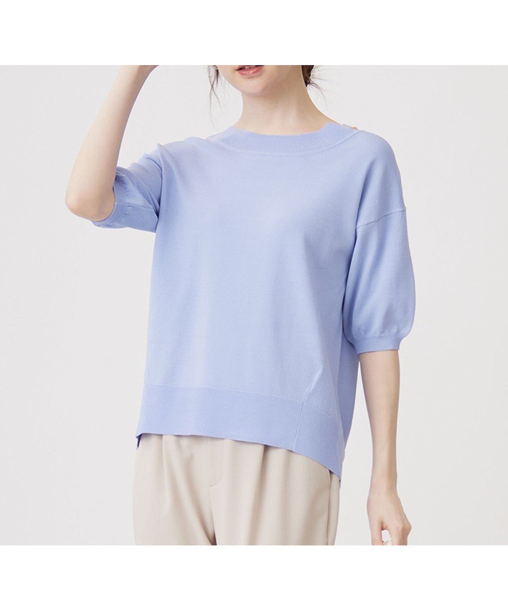 【エニィ スィス/any SiS】の【接触冷感・UVケア】フロント切替 プルオーバー 人気、トレンドファッション・服の通販 founy(ファニー) 　ファッション　Fashion　レディースファッション　Fashion for Women　トップス・カットソー　Cut & Sew Tops　ニット　Knit Tops & Sweaters　カジュアルプルオーバー・ニットトップス　Pullovers & Knit Tops / Casual Pullovers　おすすめ　Recommended / Our Picks　オイル　Body Oil　シンプル　Simple, Minimal　セーター　Sweater, Knitwear　フロント　Front, Front Design　ボーダー　Border, Stripe　切替　Switching, Contrast Panel　半袖　Short Sleeve, Half Sleeve　夏　Summer　春　Spring　S/S・春夏　SS, Spring/Summer, Warm Season　無地　Plain, Solid Color　 other-1|ID: prp329100004660687 ipo3291000000033727655