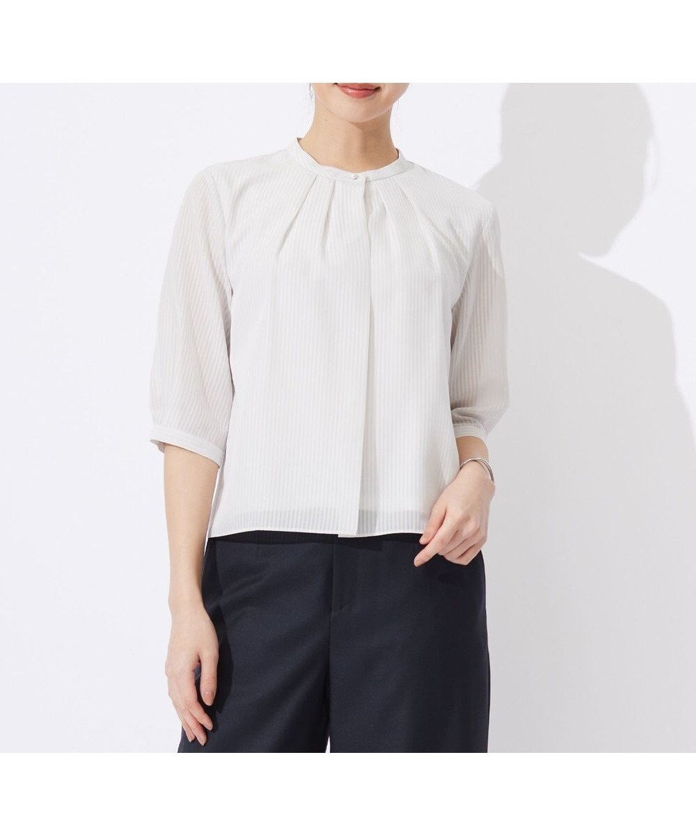 【ジェイ プレス/J.PRESS】のカラミストライプ カットソー インテリア・キッズ・メンズ・レディースファッション・服の通販 founy(ファニー) 　ファッション　Fashion　レディースファッション　Fashion for Women　トップス・カットソー　Cut & Sew Tops　シャツ・ブラウス・オフィスカジュアル　Elegant Blouses & Button-Ups　ロングTシャツ・Tシャツ　Longline T-Shirts & Tees　カットソー・ベーシックTシャツ　Cut-and-Sewn Tops / Stretch Tees & Basics　春　Spring　カットソー　Cut and Sewn Top　シアー　Sheer, See-Through　シャドー　Shadow, Subtle Pattern　ジャケット　Jacket, Outerwear　ストライプ　Stripe, Striped Pattern　トレンド　Trend, Trending Now　定番　Standard, Basic Item　パール　Pearl, Pearl Accent　フェミニン　Feminine, Girly　ボーダー　Border, Stripe　S/S・春夏　SS, Spring/Summer, Warm Season　夏　Summer　エレガント 上品　Elegant　グレージュ系1|ID: prp329100004660717 ipo3291000000033727797