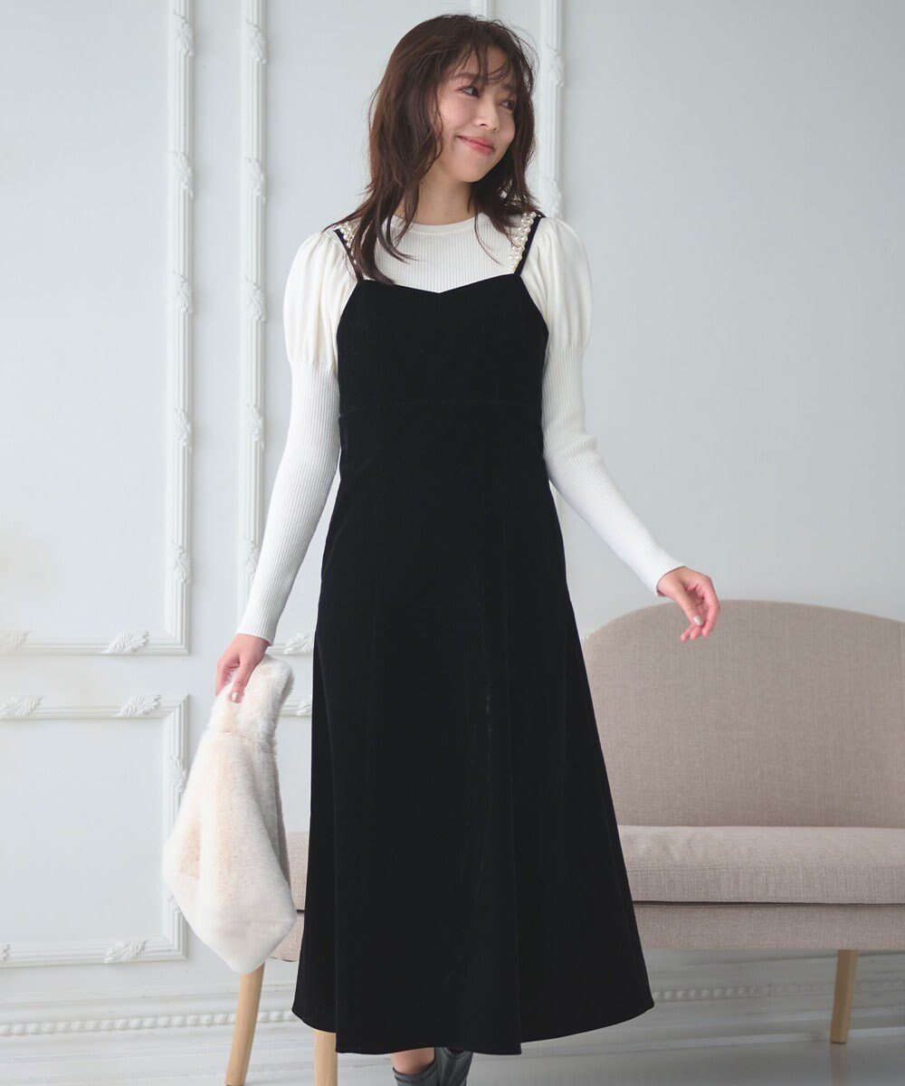 【フェルゥ/Feroux】の【2WAY】パールストラップベロア ジャンスカ インテリア・キッズ・メンズ・レディースファッション・服の通販 founy(ファニー) 　ファッション　Fashion　レディースファッション　Fashion for Women　スカート　Skirts　アクセサリー　Fashion Accessories　インナー　Innerwear　キャミワンピース　Cami Dress, Slip Dress　シンプル　Simple, Minimal　パール　Pearl, Pearl Accent　フィット　Fit, Slim Fit　フレア　Flare, Flared　ベロア　Velour, Soft Velvet　ラップ　Wrap, Wrap Design　冬　Winter / This Winter　A/W・秋冬　Autumn/Winter　エレガント 上品　Elegant　ブラック系|ID: prp329100004660728 ipo3291000000034202569