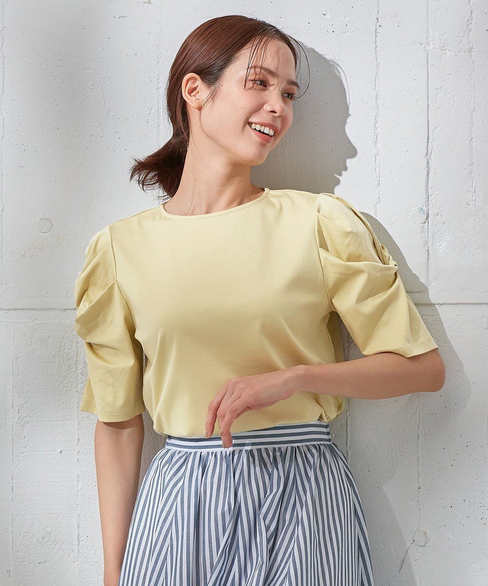 【エニー/ANY】の【接触冷感】シルケットスムース ツイストタックスリーブトップス インテリア・キッズ・メンズ・レディースファッション・服の通販 founy(ファニー) 　ファッション　Fashion　レディースファッション　Fashion for Women　トップス・カットソー　Cut & Sew Tops　シャツ・ブラウス・オフィスカジュアル　Elegant Blouses & Button-Ups　ロングTシャツ・Tシャツ　Longline T-Shirts & Tees　カットソー・ベーシックTシャツ　Cut-and-Sewn Tops / Stretch Tees & Basics　おすすめ　Recommended / Our Picks　カットソー　Cut and Sewn Top　シルケット　Silket, Silky Cotton　バランス　Balance, Style Balance　フェミニン　Feminine, Girly　夏　Summer　春　Spring　S/S・春夏　SS, Spring/Summer, Warm Season　ライム|ID: prp329100004660771 ipo3291000000033728051